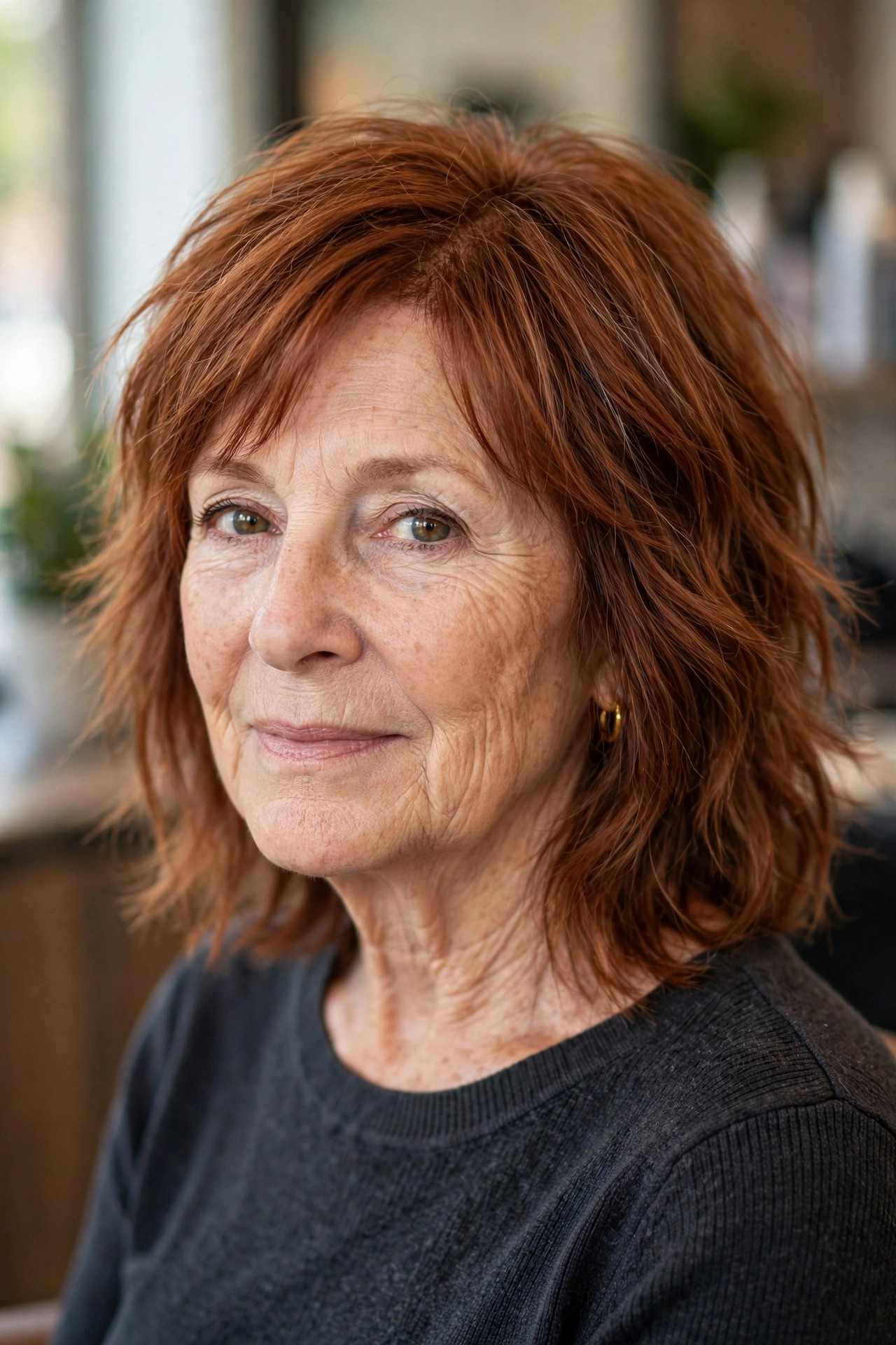 Textured Lob with Choppy Ends - medium length hairstyle for a woman over 50