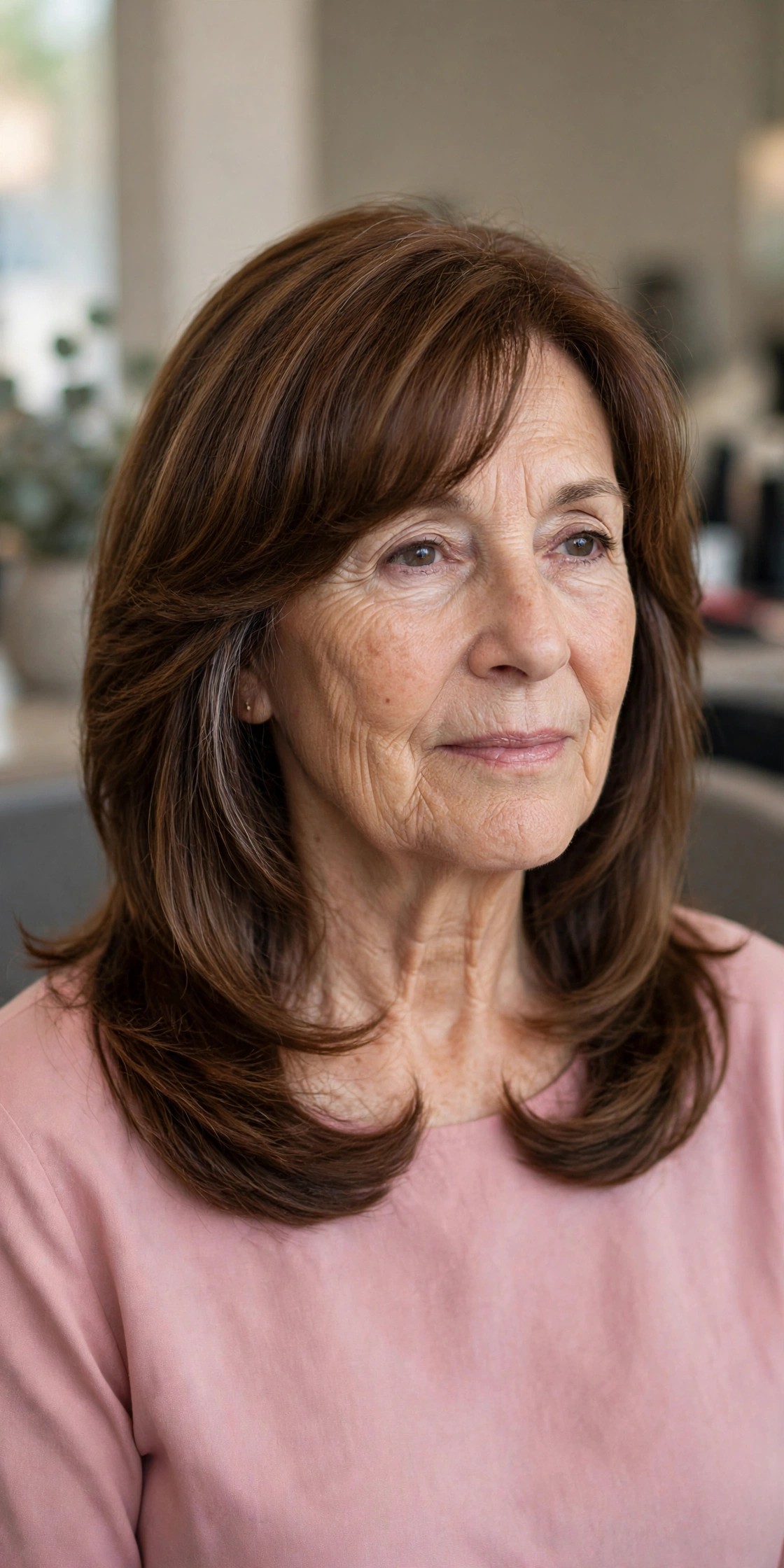 U-Cut Midi with Cascading Layers - medium length hairstyle for a woman over 50