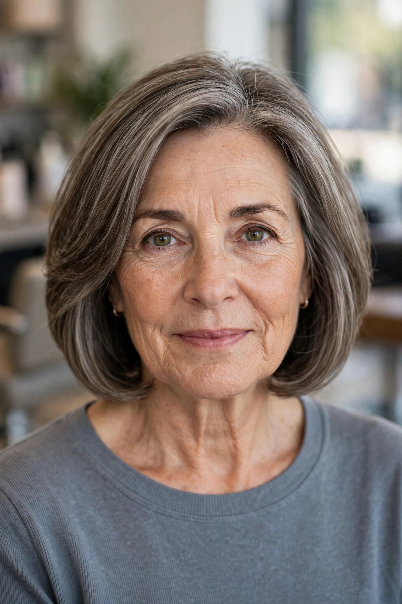 Rounded Layered Collarbone Bob - medium length hairstyle for a woman over 50