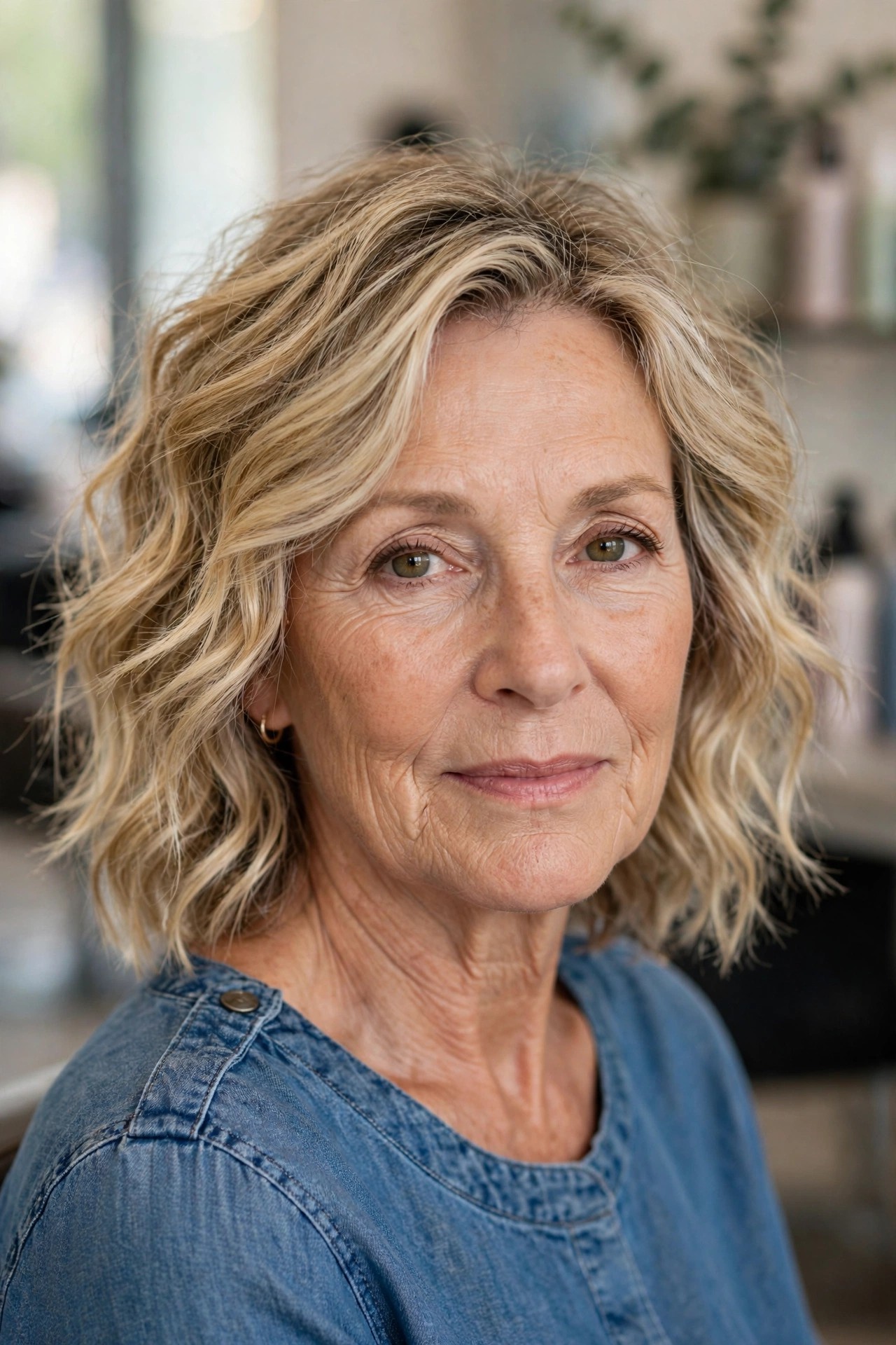 Beachy Wavy Lob - medium length hairstyle for a woman over 50