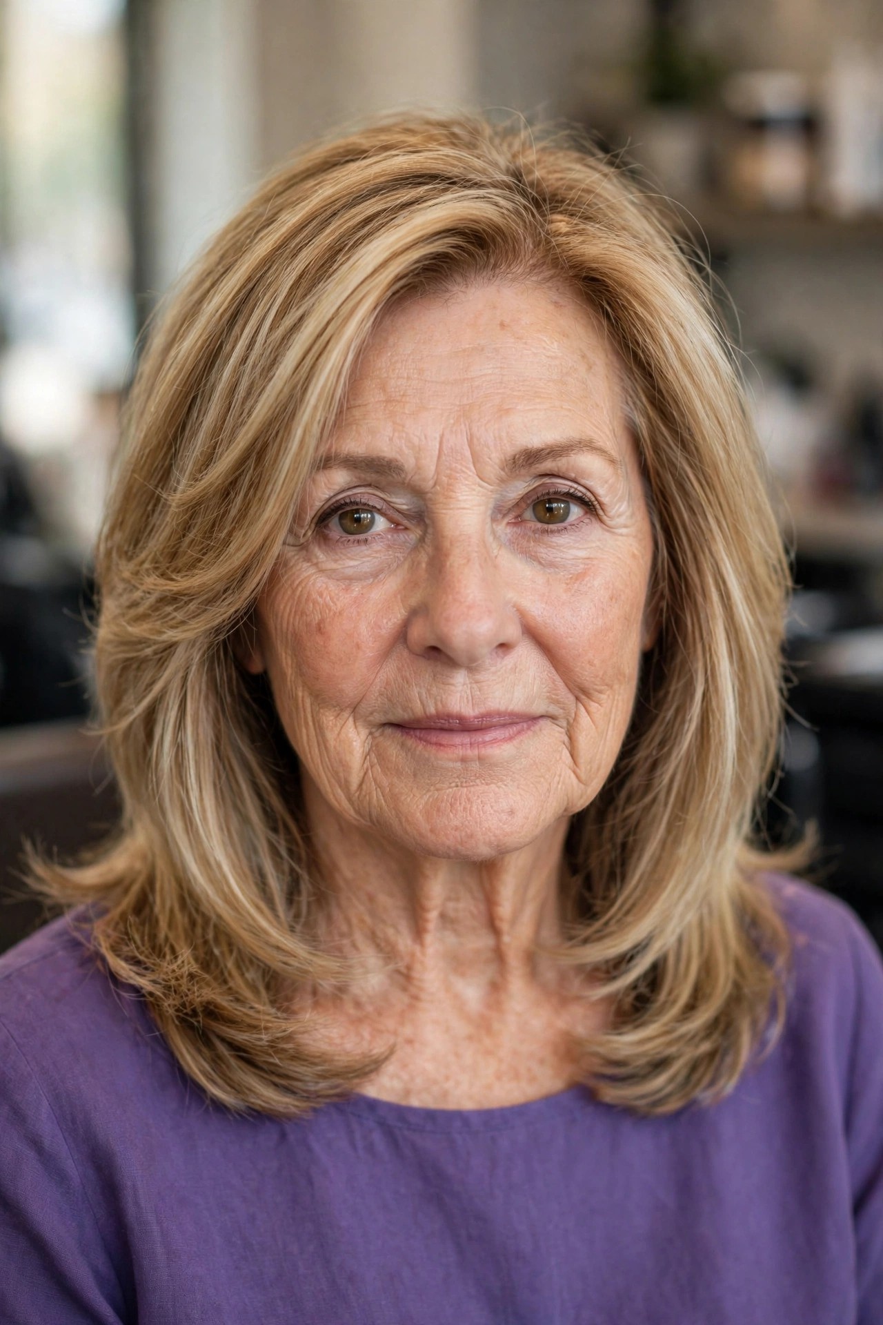 Shoulder Cut with Hidden Internal Layers - medium length hairstyle for a woman over 50