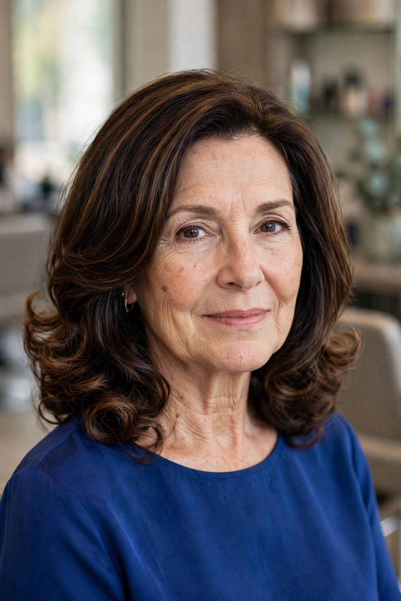 Polished Collarbone Cut with Soft Curls - medium length hairstyle for a woman over 50