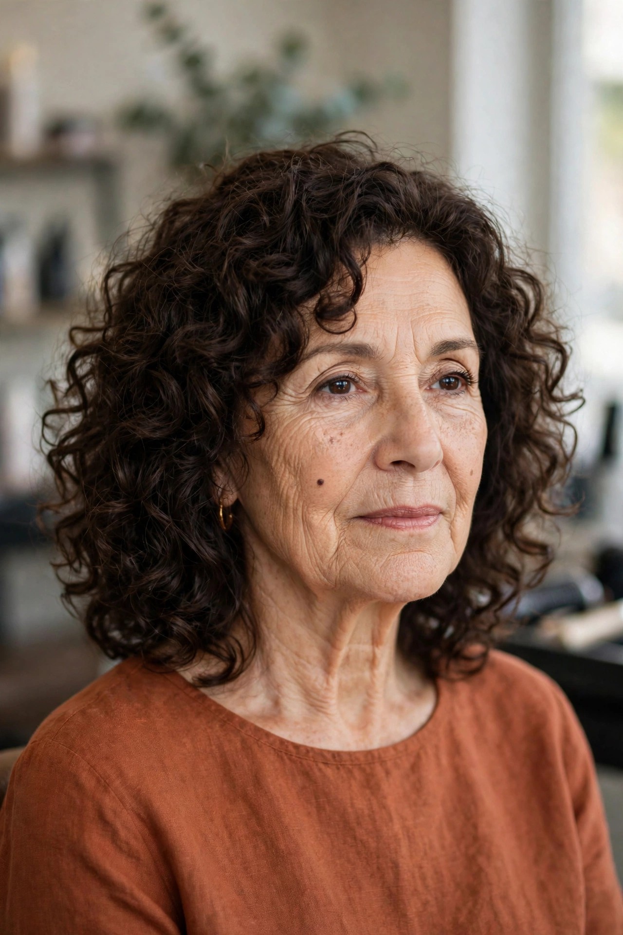 Curly Midi with Shaped Layers - medium length hairstyle for a woman over 50