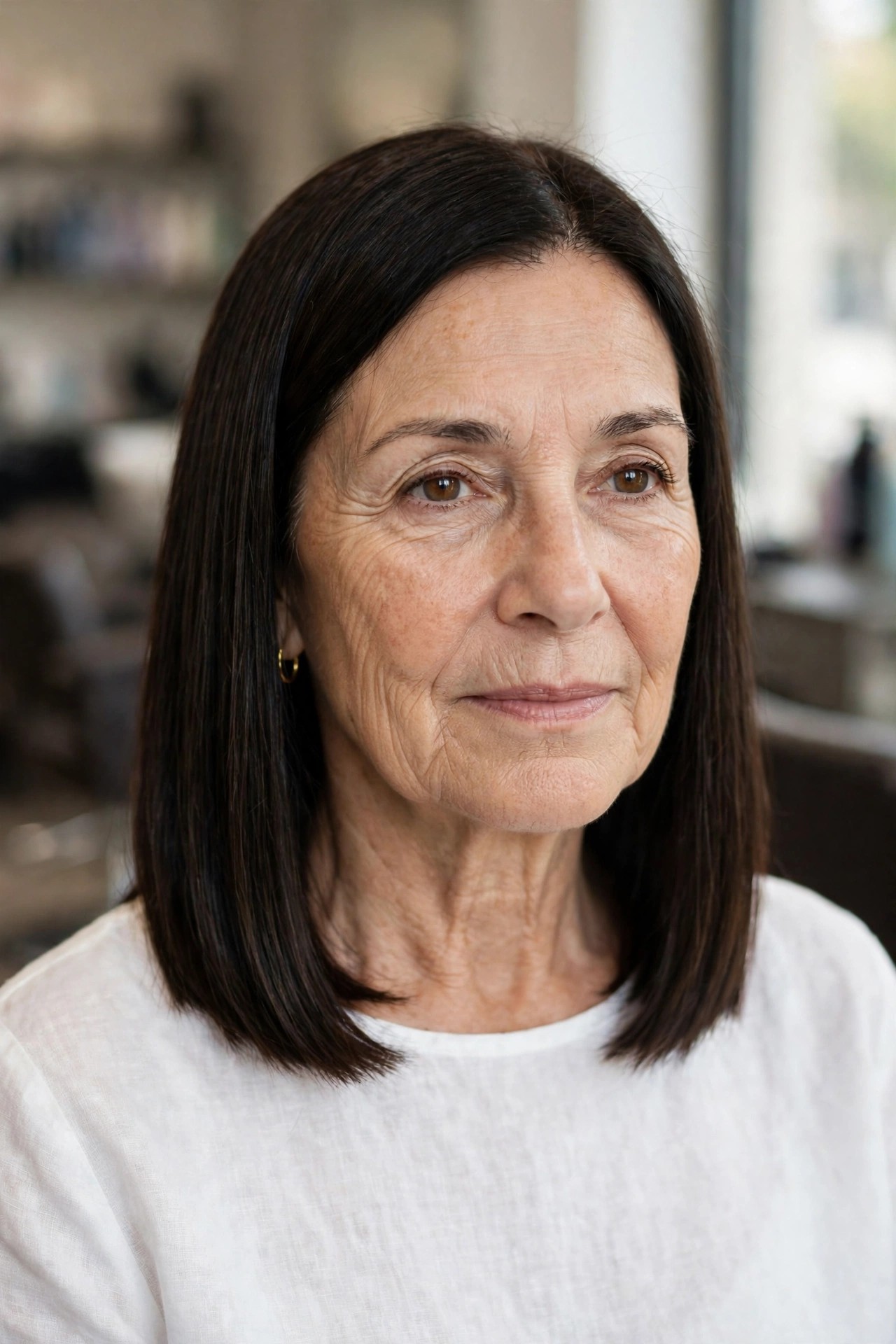 Blunt Shoulder-Length Cut - medium length hairstyle for a woman over 50
