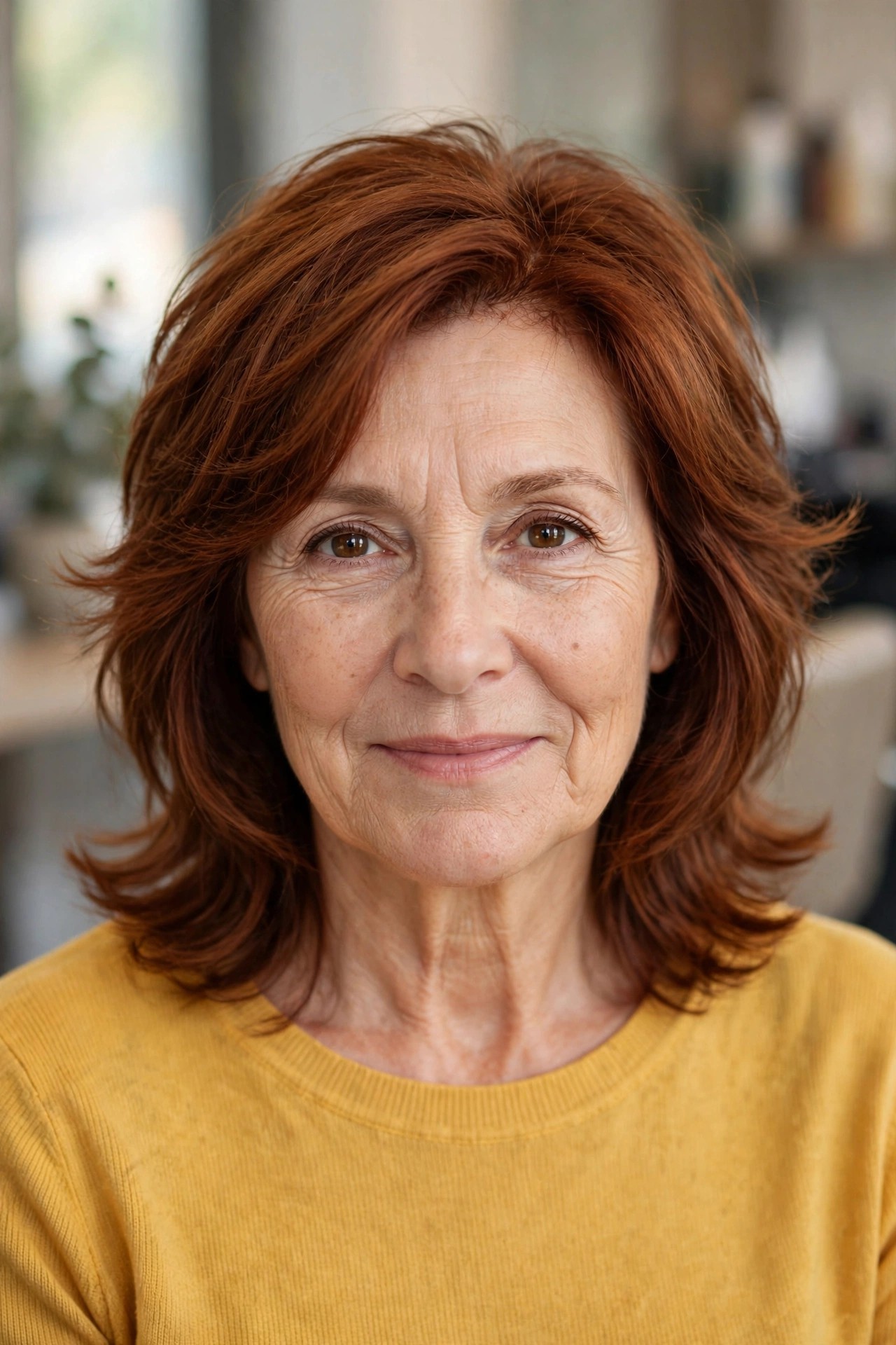 Feathered Medium Cut - medium length hairstyle for a woman over 50