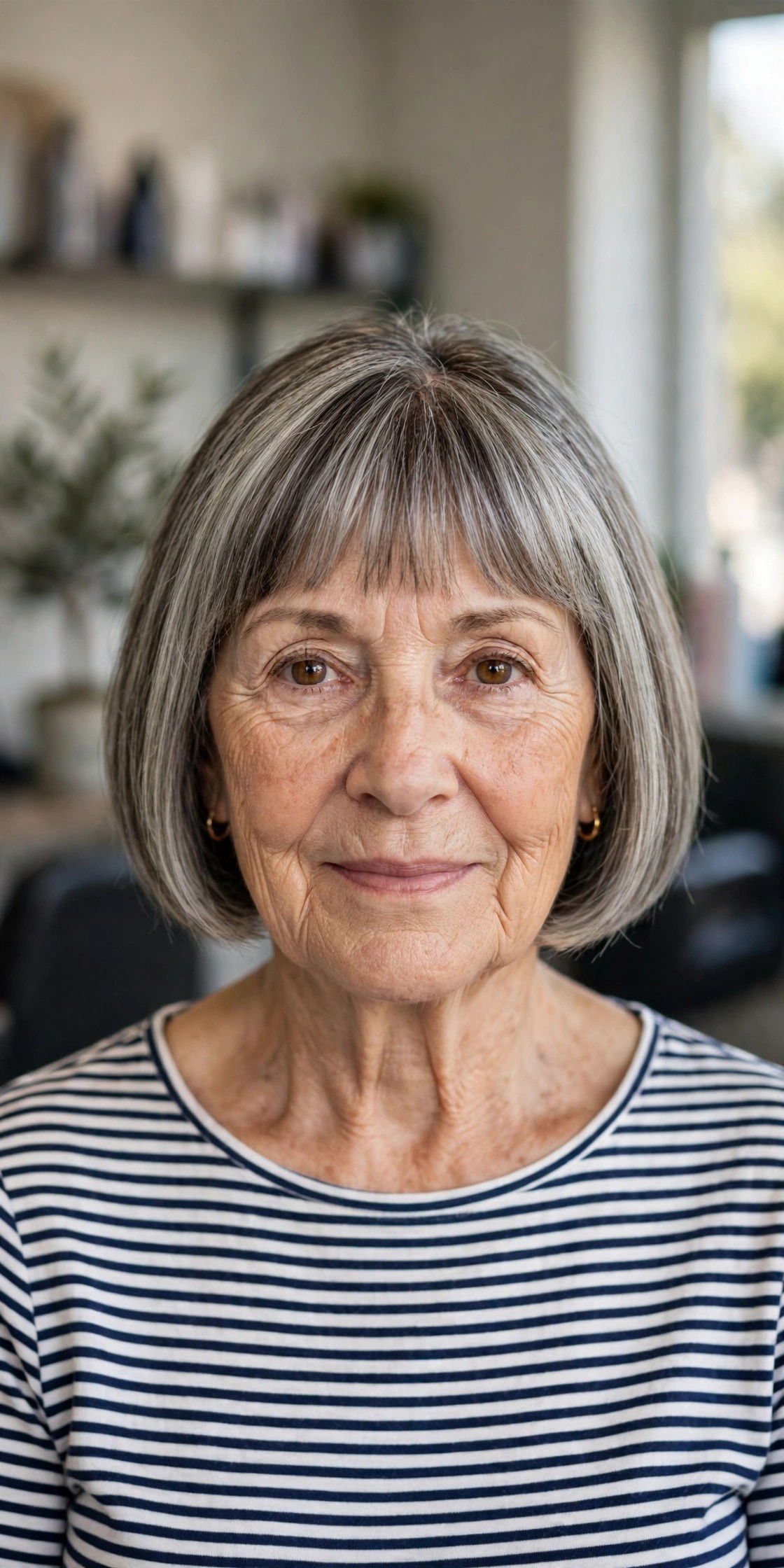 French Bob with Soft Bangs - short hairstyle for a woman over 60