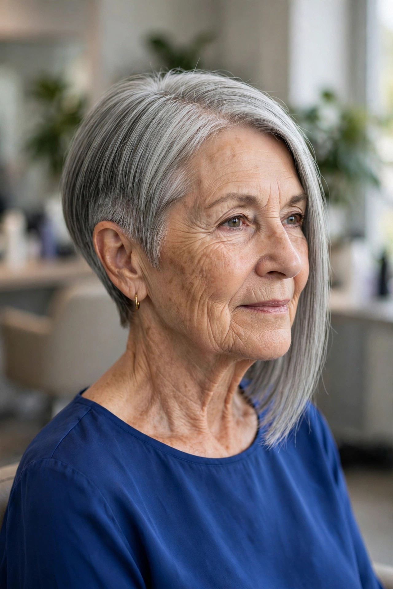 Asymmetrical Bob with a Longer Front Panel - short hairstyle for a woman over 60