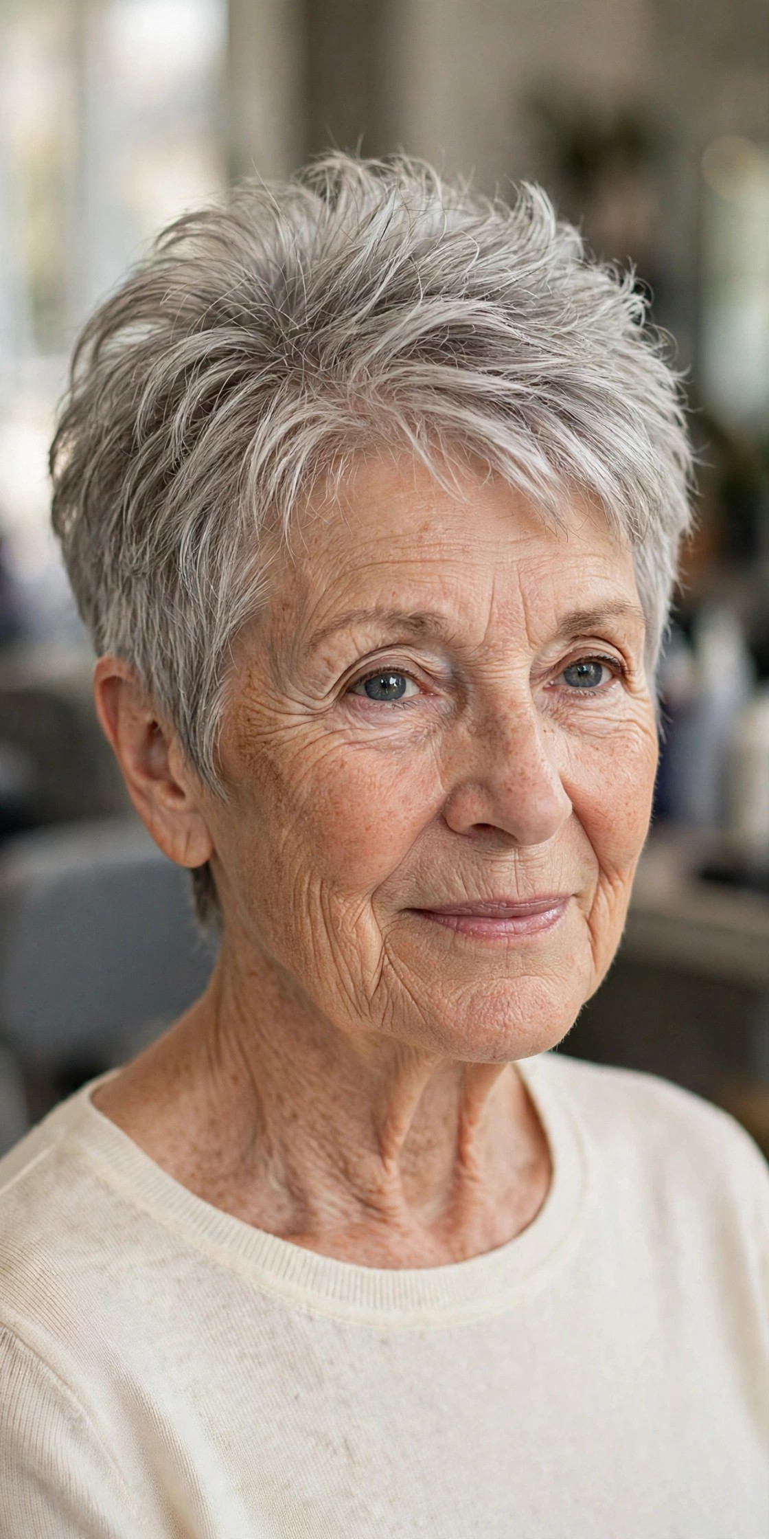 Textured Pixie with Crown Lift for Fine Hair - short hairstyle for a woman over 60