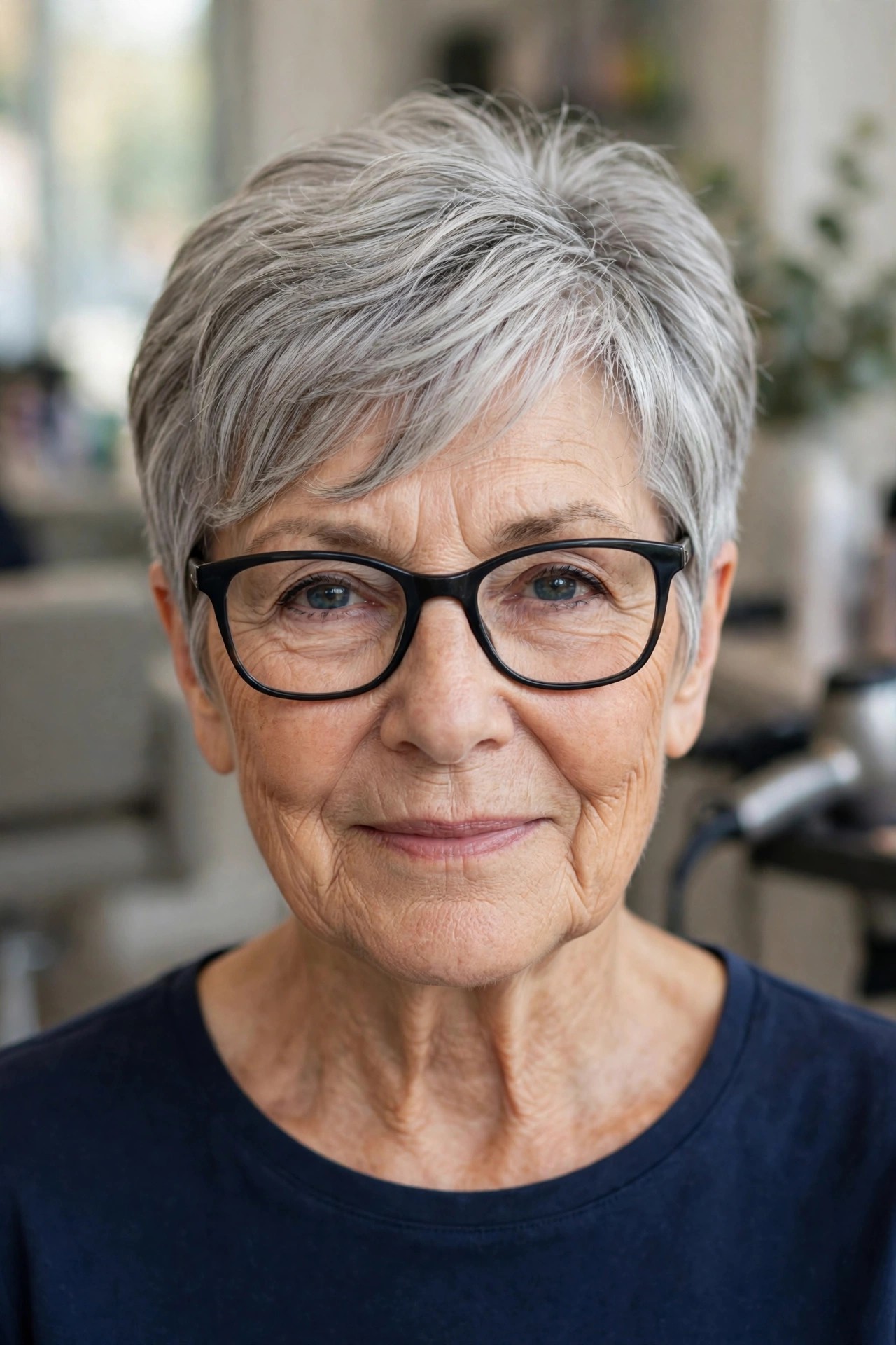 Pixie with Glasses-Friendly Fringe - short hairstyle for a woman over 60