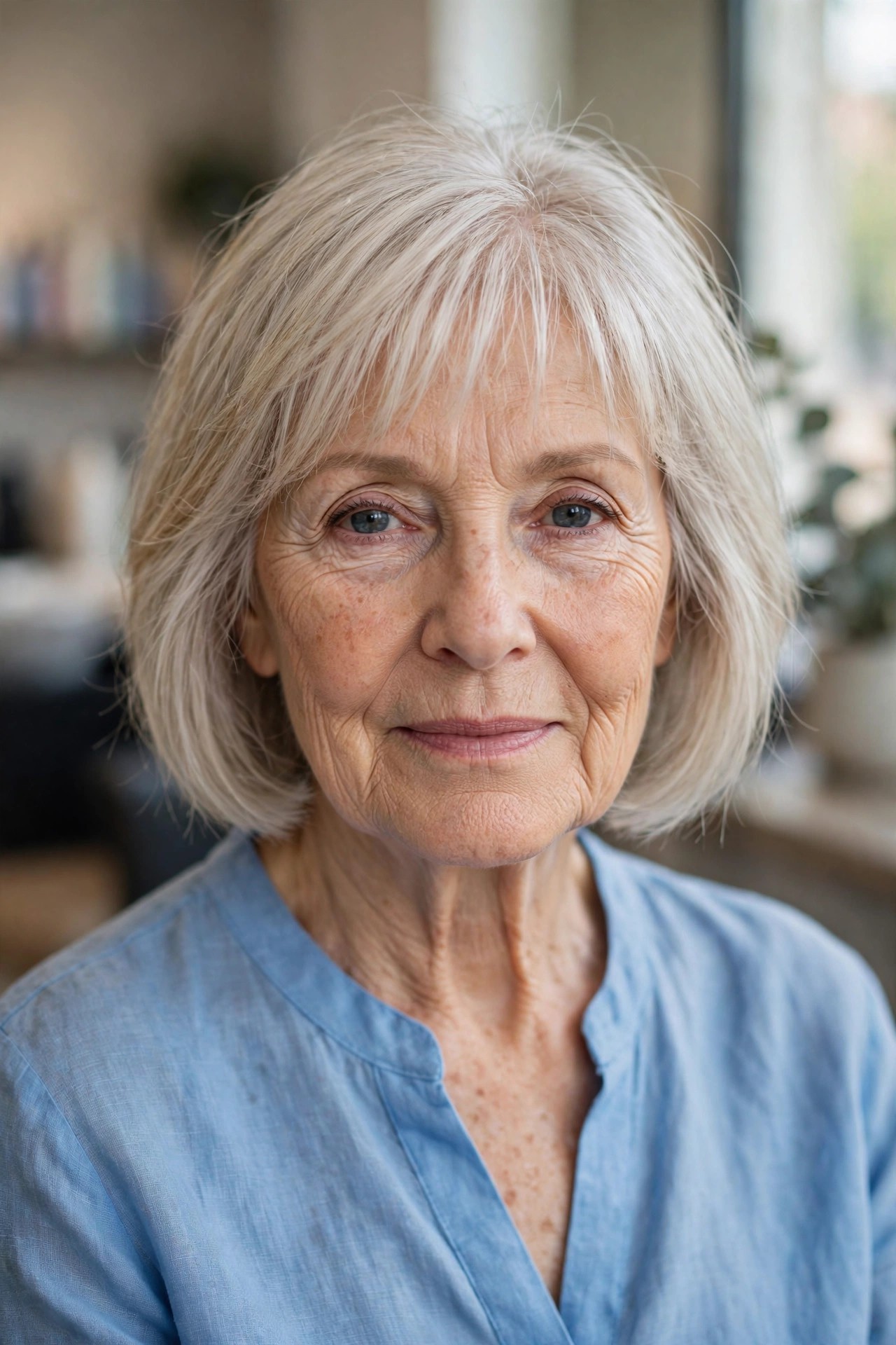 Wispy-Bangs Bob for Fine Hair - short hairstyle for a woman over 60