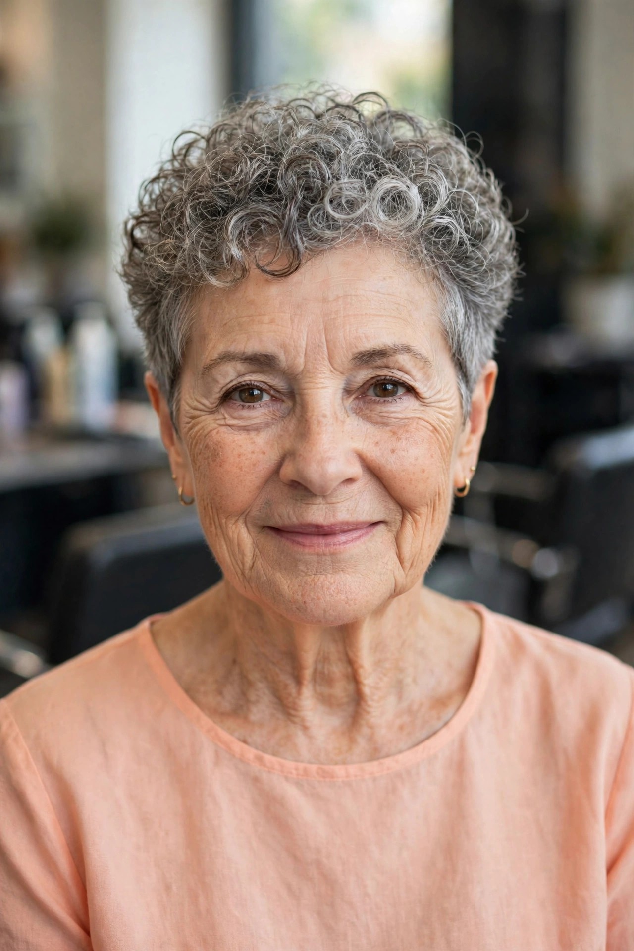 Curly Pixie with Silver Curls - short hairstyle for a woman over 60