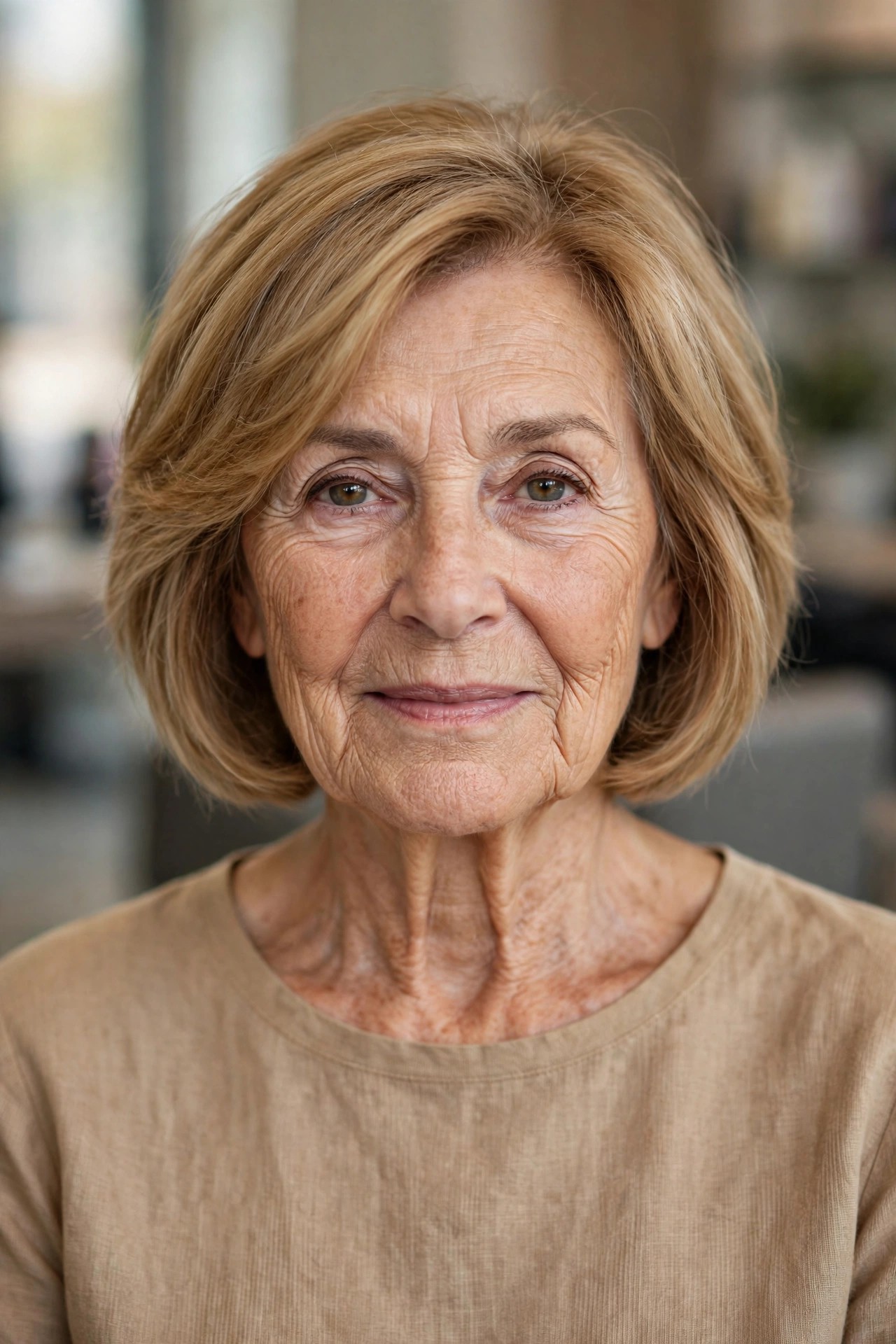 Honey Blonde Layered Bob - short hairstyle for a woman over 60