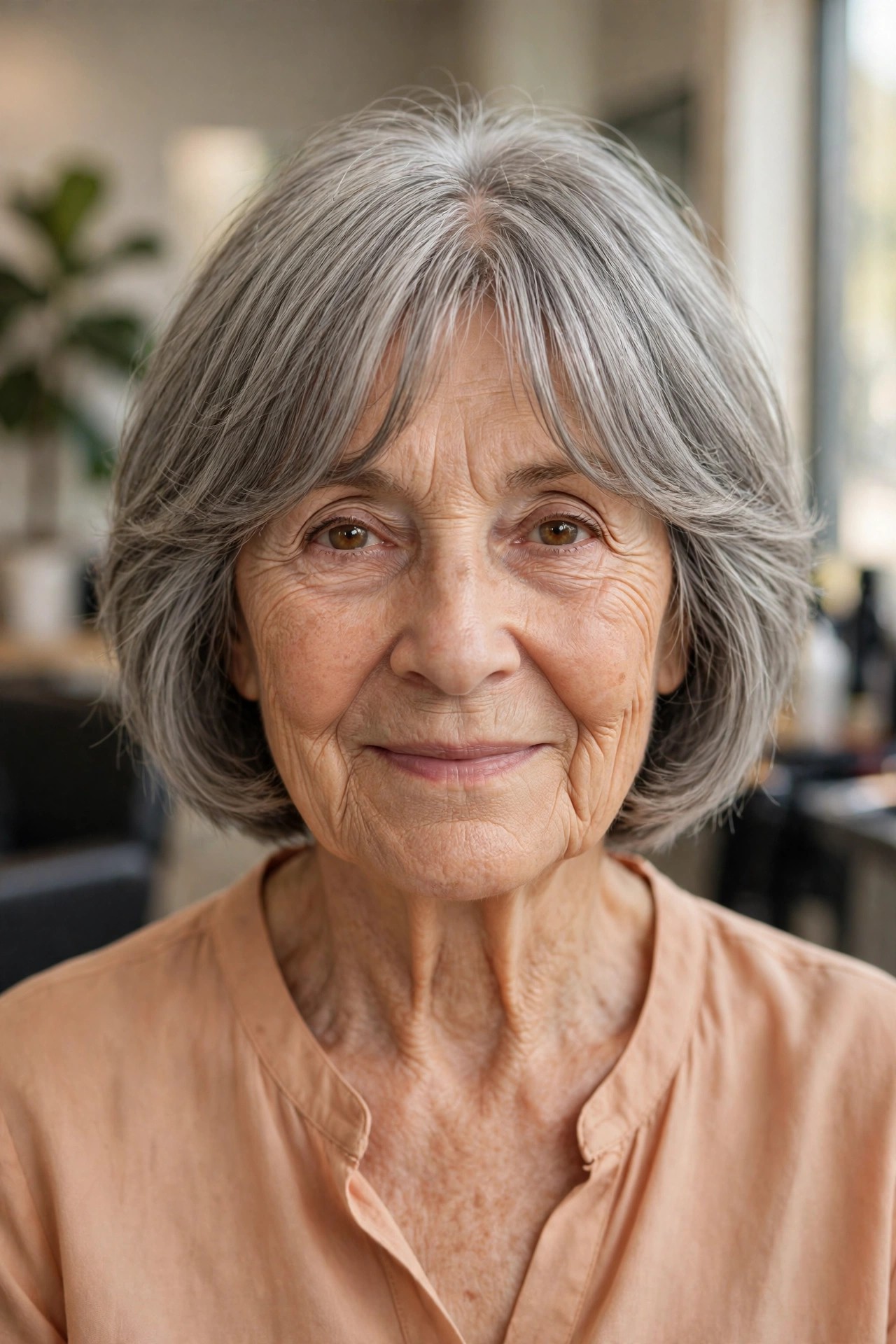 Short Cut with Curtain Bangs - short hairstyle for a woman over 60