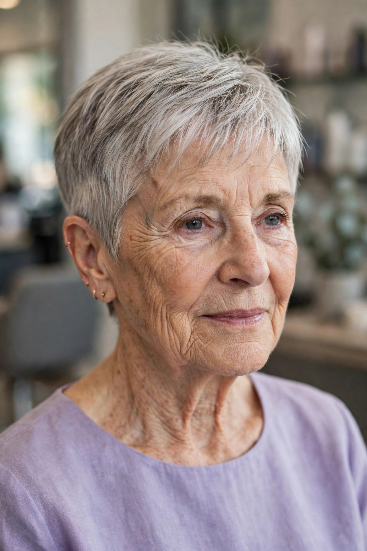 Tapered Crop with Wispy Bangs - short hairstyle for a woman over 60