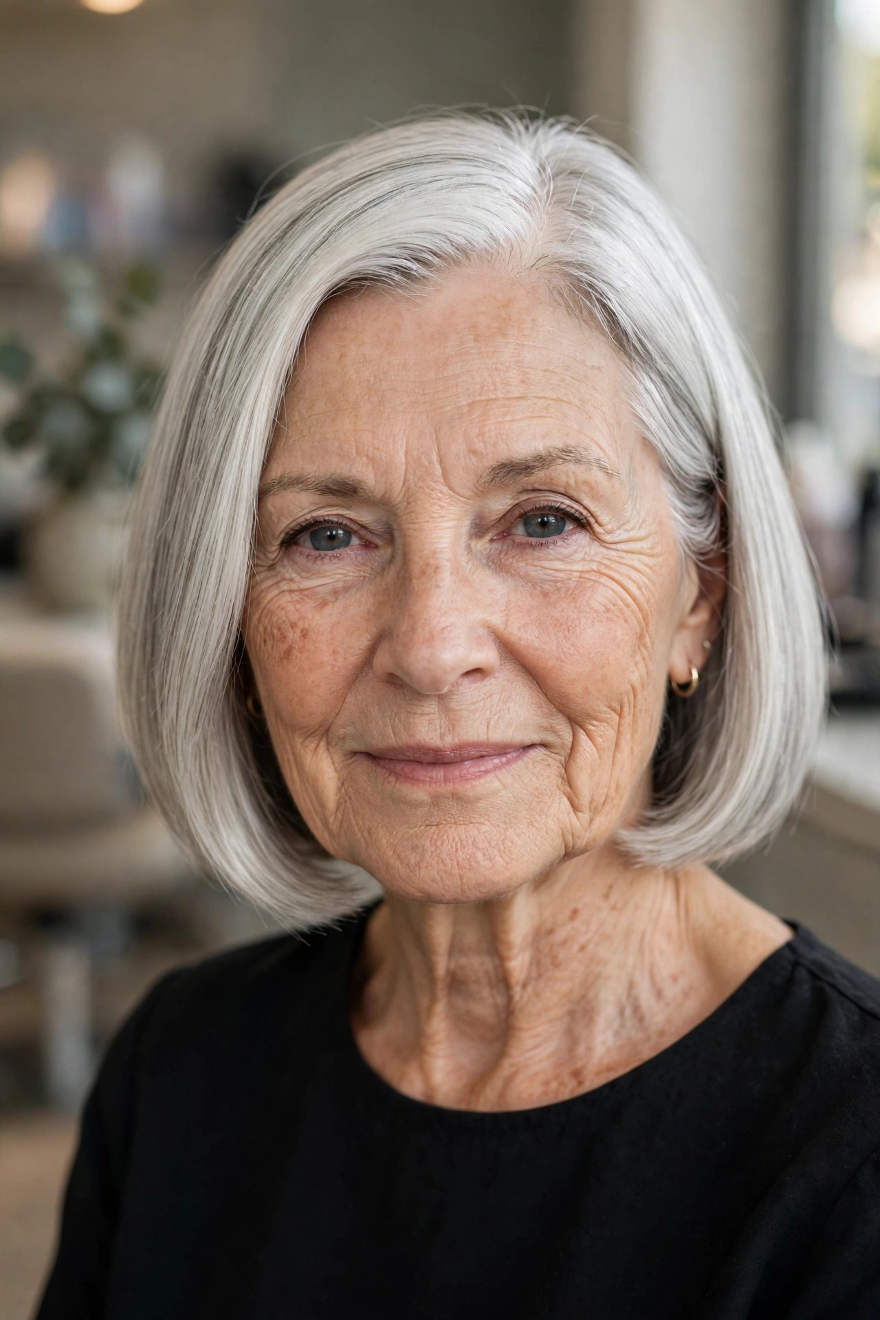Sleek Chin-Length Bob - short hairstyle for a woman over 60