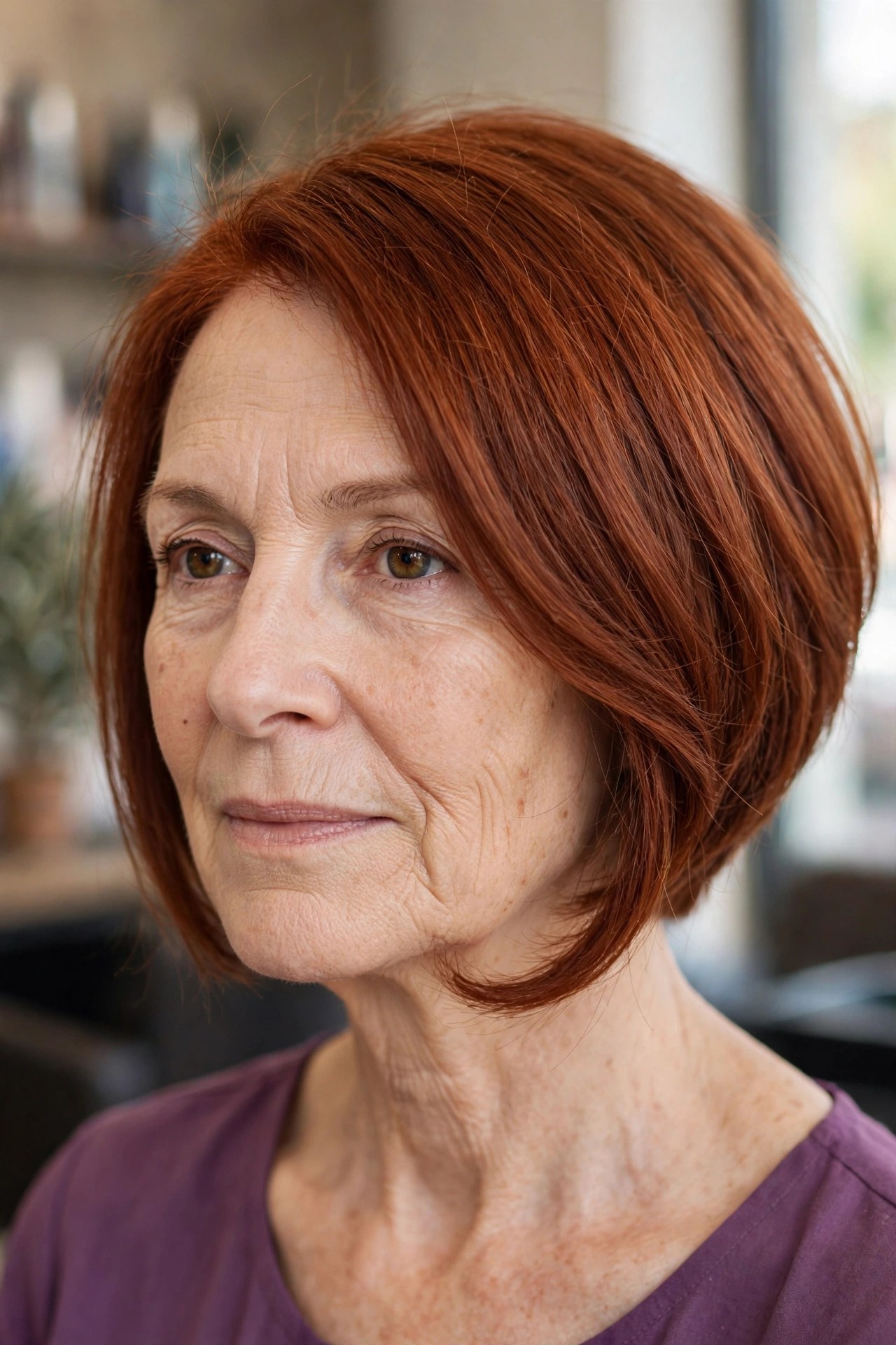Angled Lob with Beveled Ends on a woman over 50 with fine hair