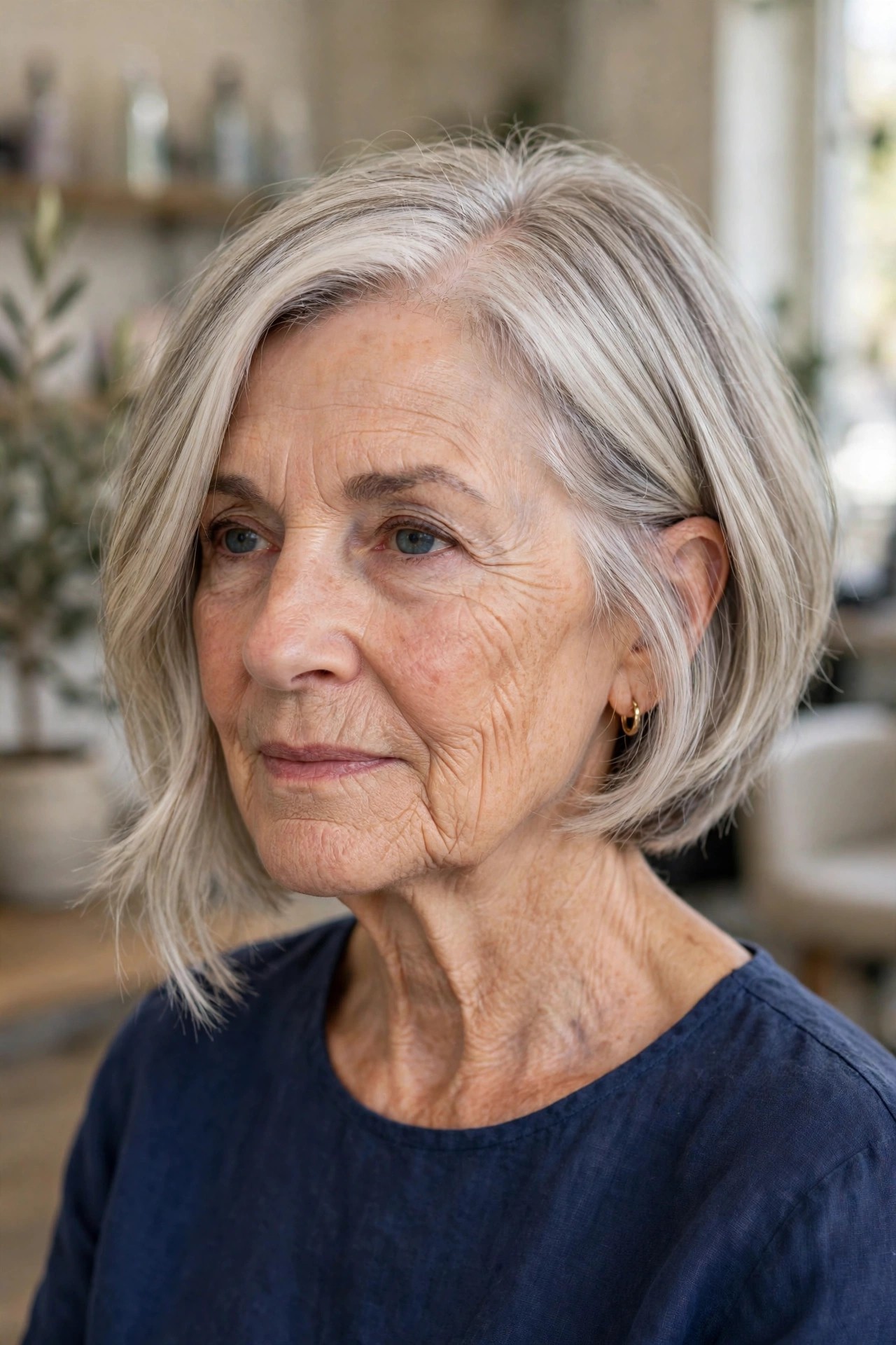 Subtle One-Inch Asymmetrical Bob — The First-Timer's Cut — asymmetrical bob haircut on a woman over 60