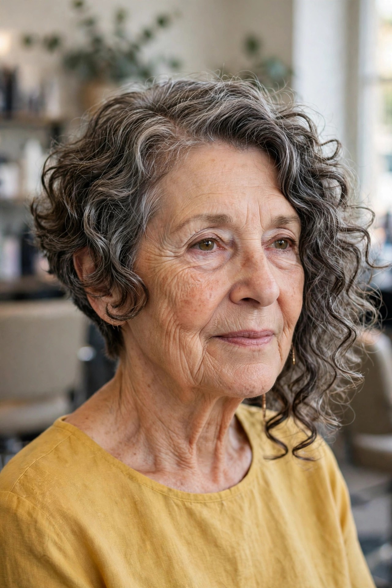 Curly Asymmetrical Bob for Natural Curls — asymmetrical bob haircut on a woman over 60
