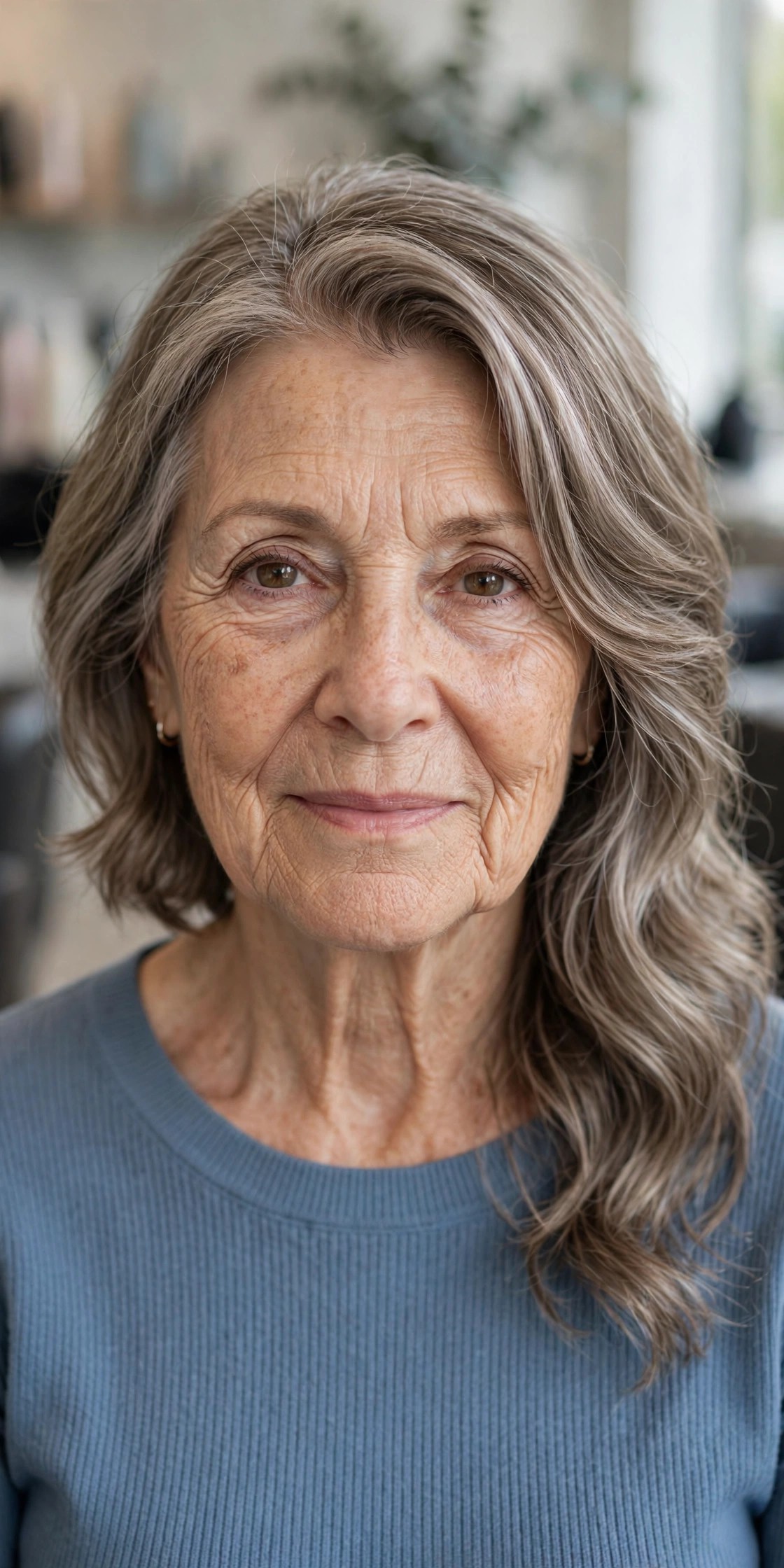Soft Wavy Asymmetrical Bob — asymmetrical bob haircut on a woman over 60