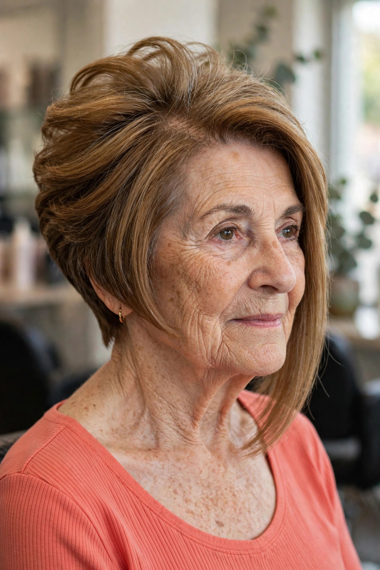 Stacked-Back Asymmetrical Bob with Crown Lift — asymmetrical bob haircut on a woman over 60