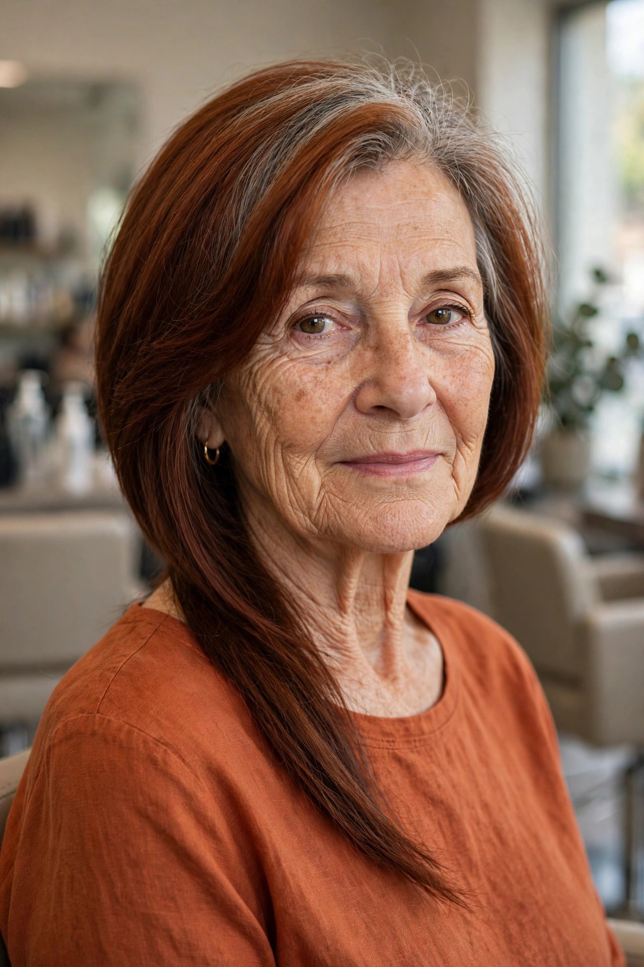 Asymmetrical Lob with One Long Front Point — asymmetrical bob haircut on a woman over 60