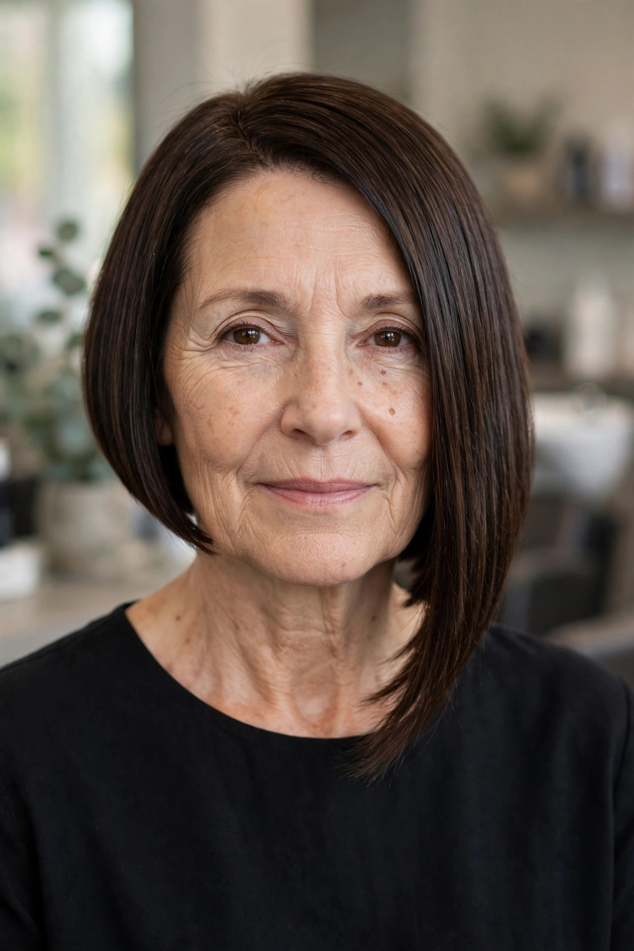 Sleek One-Side-Longer Bob - asymmetrical haircut on a woman over 50