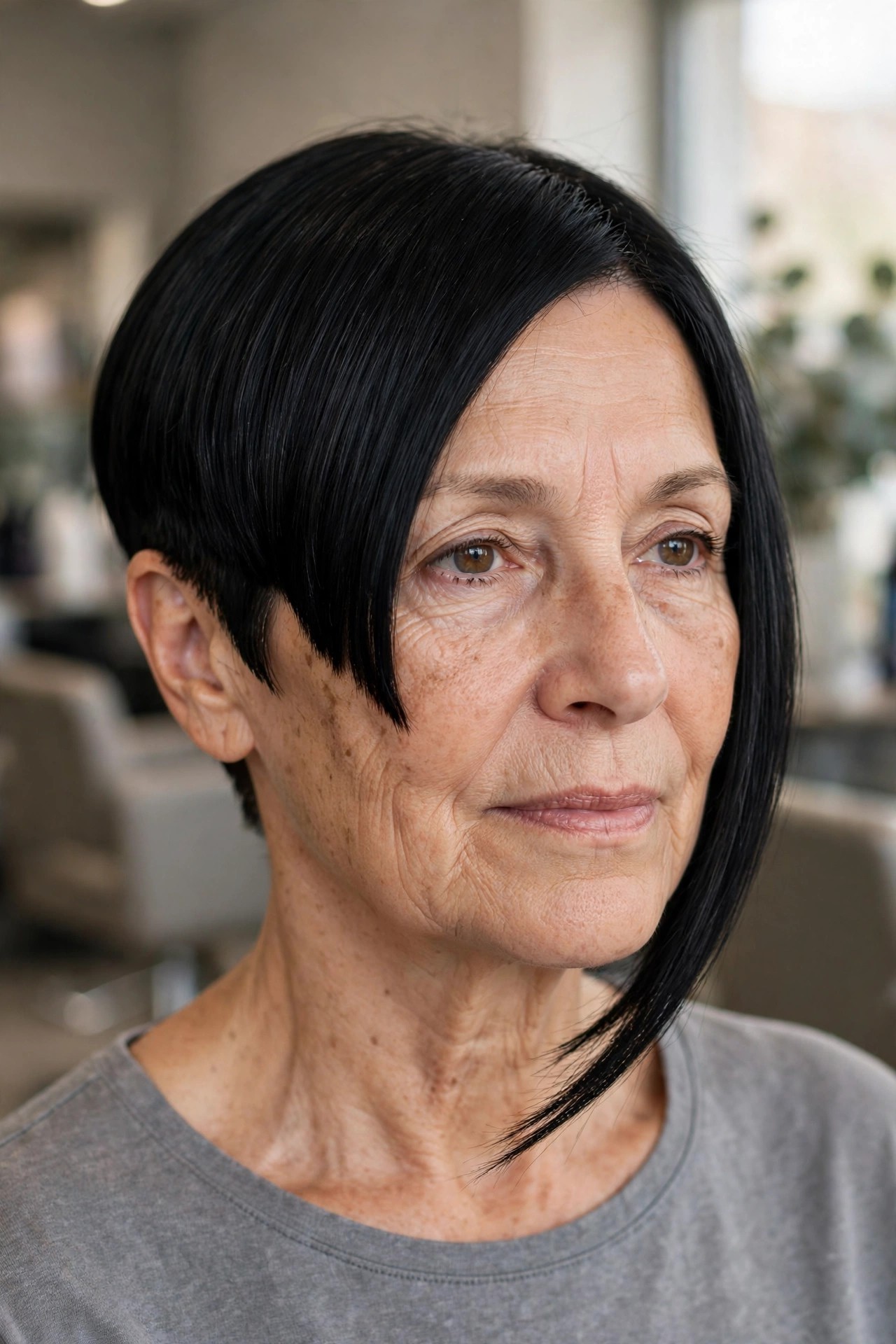 Sharp A-Line Asymmetrical Crop - asymmetrical haircut on a woman over 50