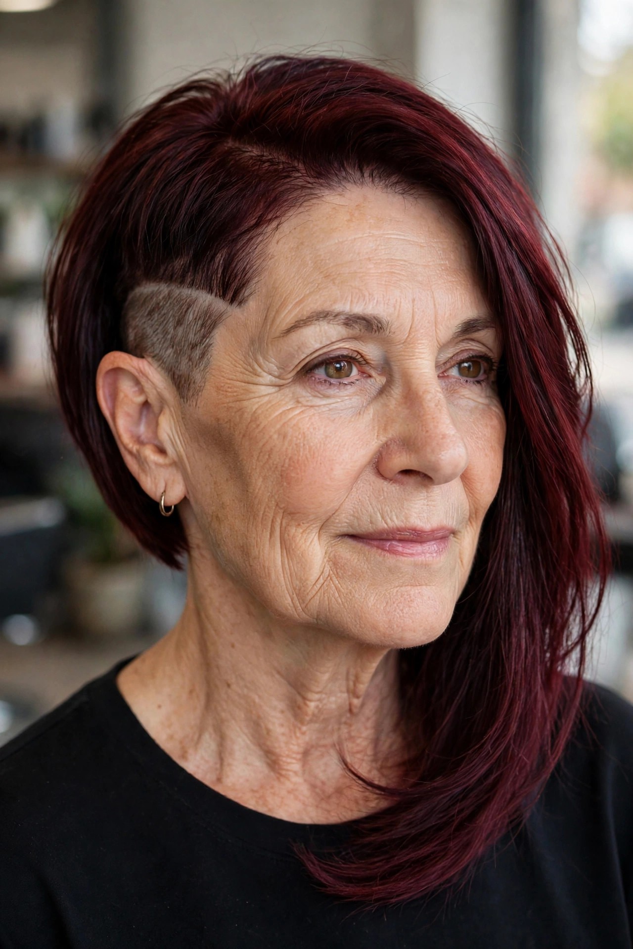 Asymmetrical Cut With a Shaved Side Panel - asymmetrical haircut on a woman over 50