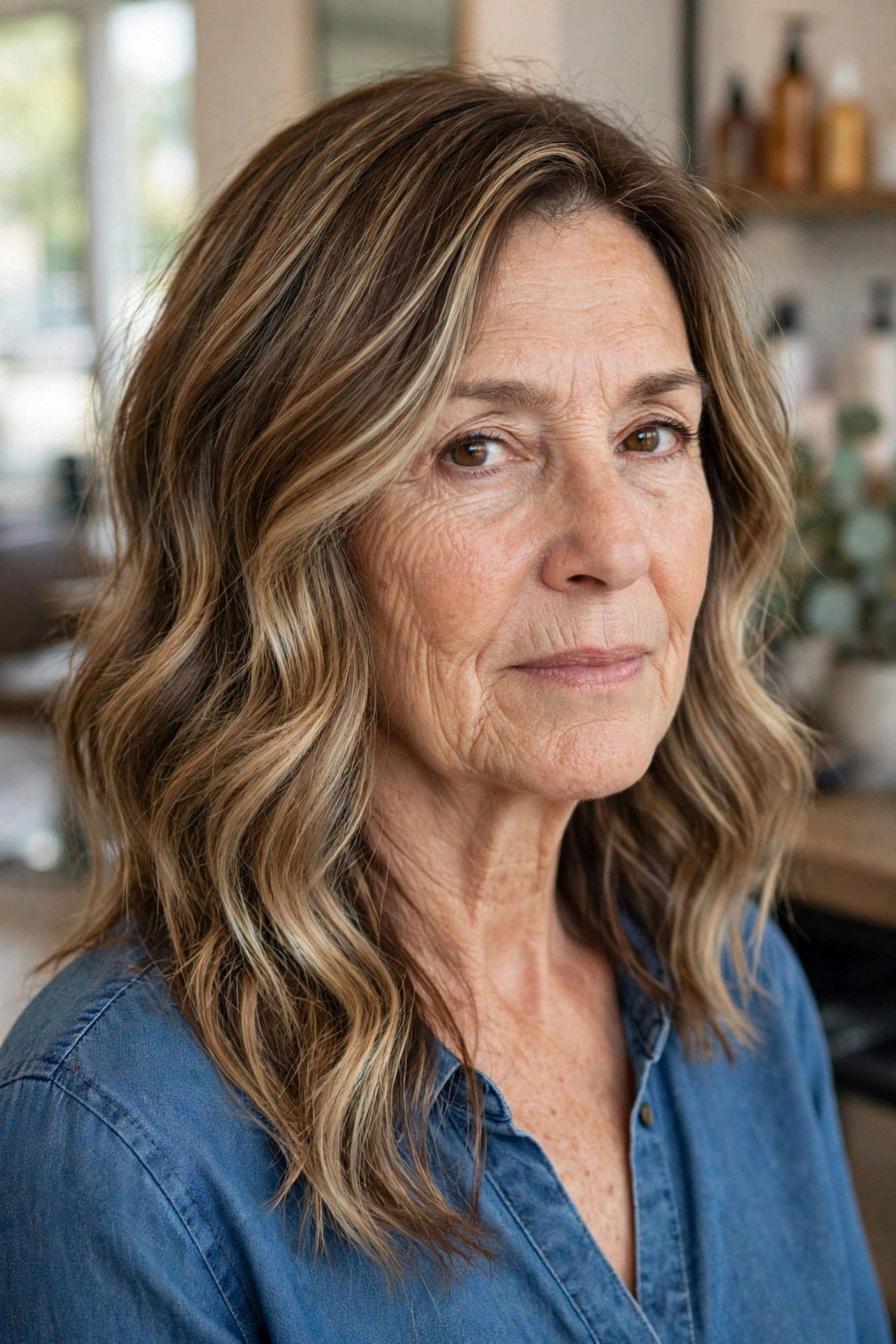 Wavy Asymmetrical Lob With Soft Balayage - asymmetrical haircut on a woman over 50