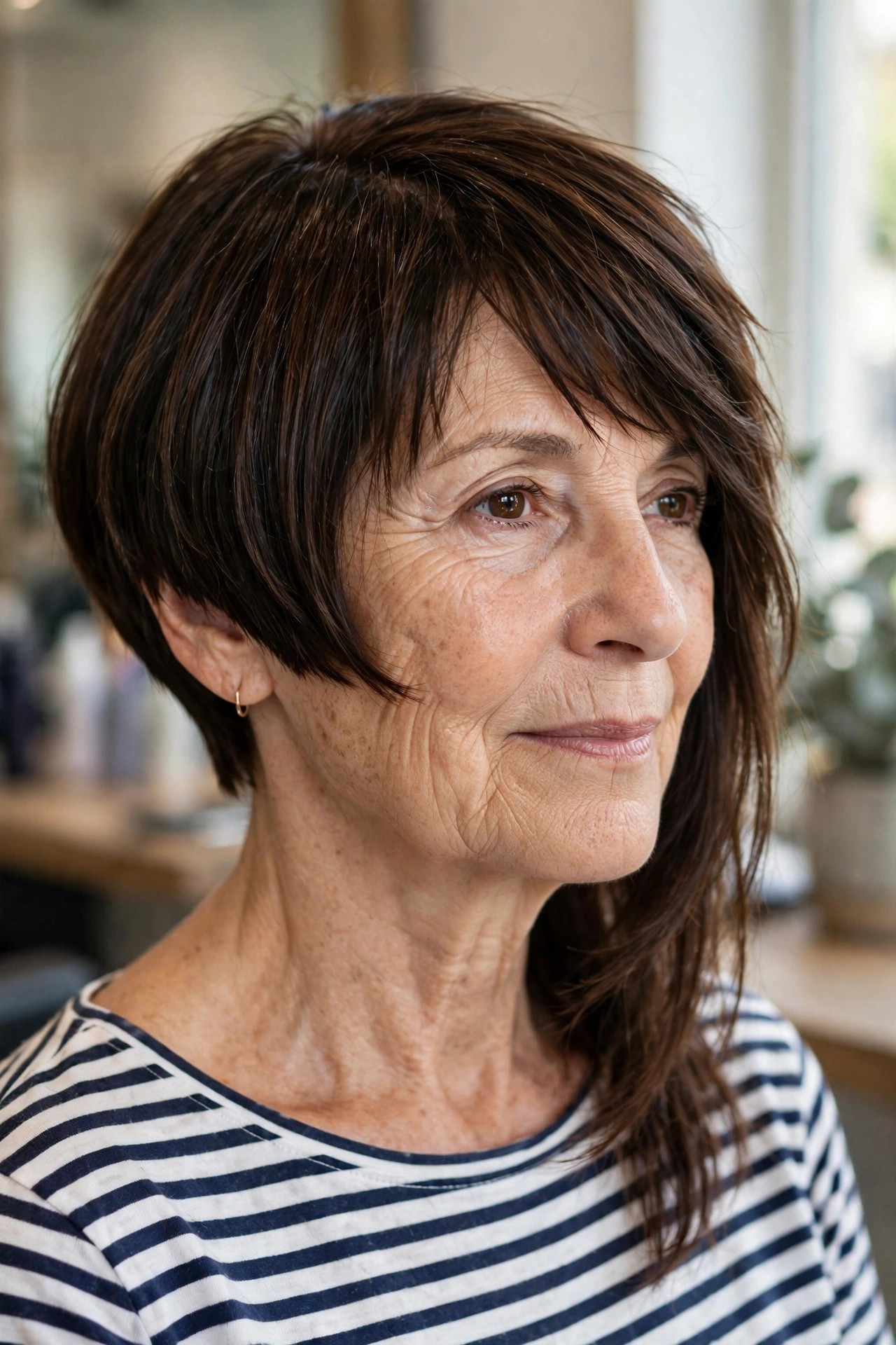 Asymmetrical French Bob With a Dramatic Long Side - asymmetrical haircut on a woman over 50