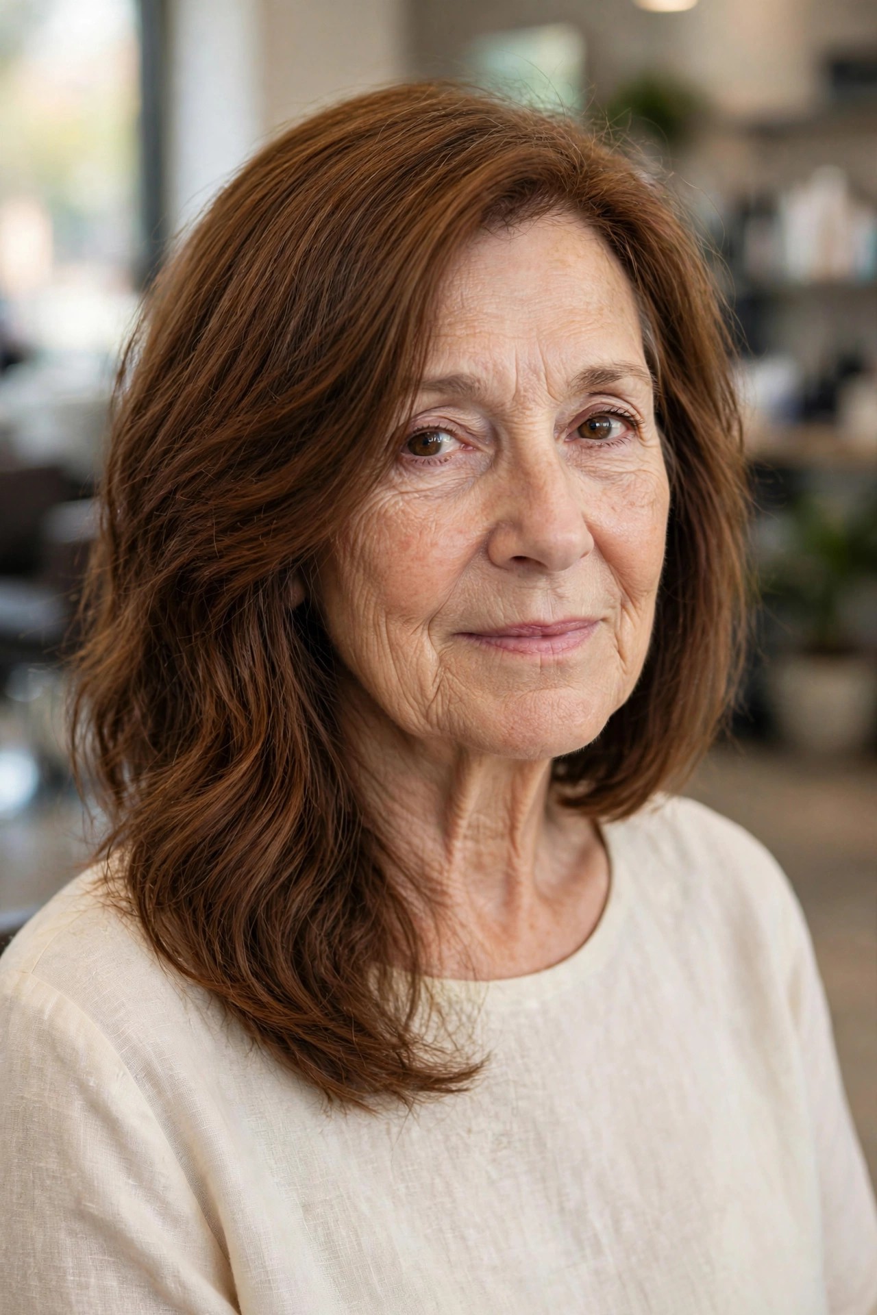 Asymmetrical Lob With a Longer Front Panel - asymmetrical haircut on a woman over 50