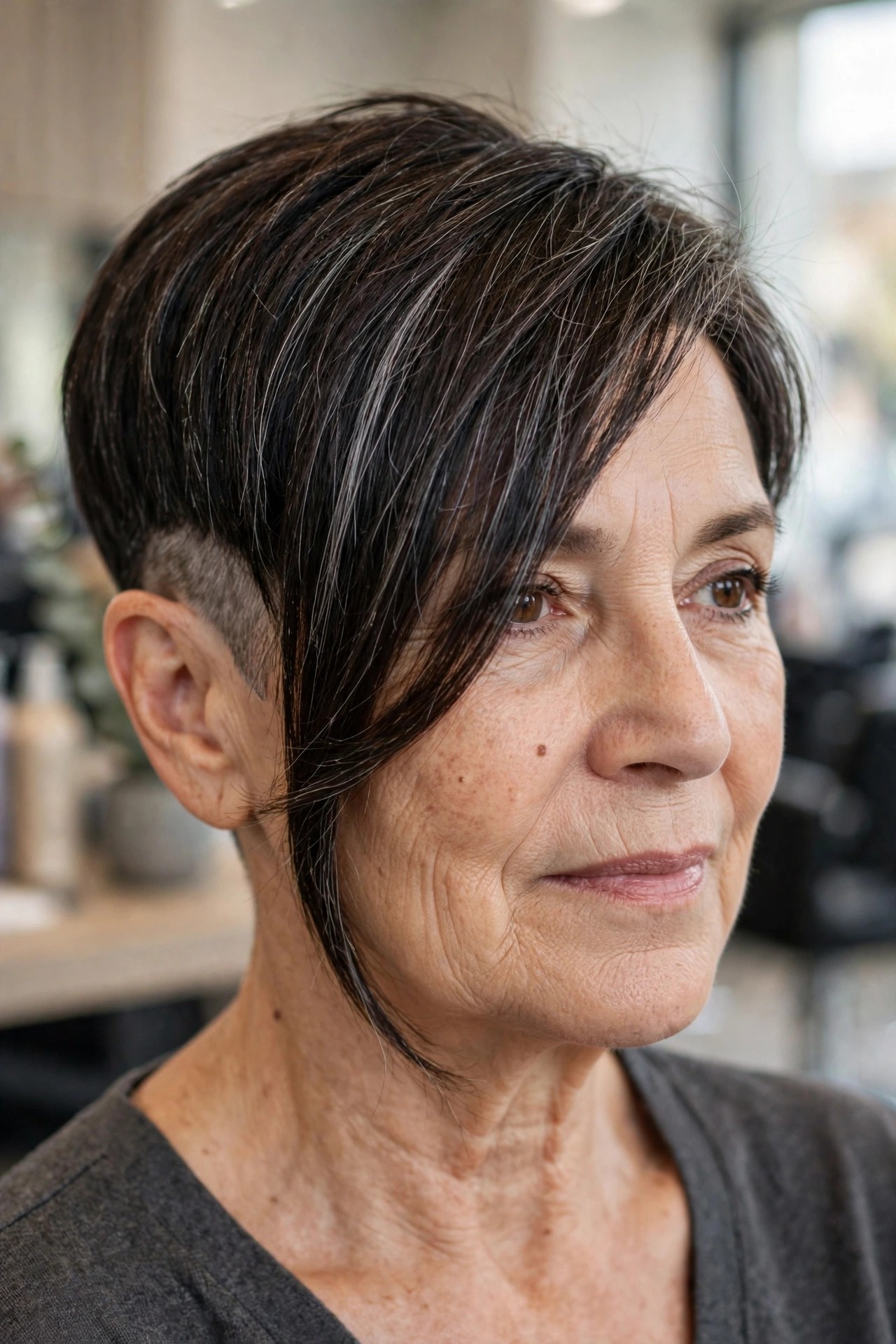 Asymmetrical Pixie With a Disconnected Undercut - asymmetrical haircut on a woman over 50