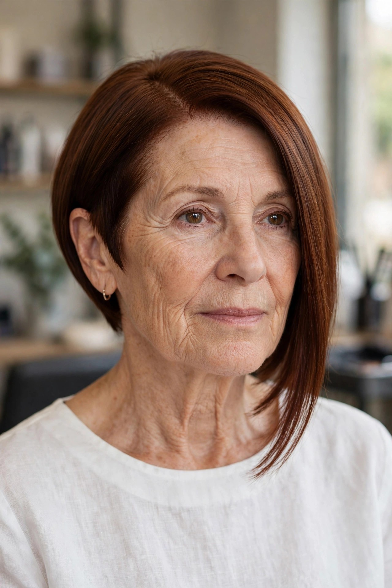 Deep Side-Part Asymmetrical Bob - asymmetrical haircut on a woman over 50