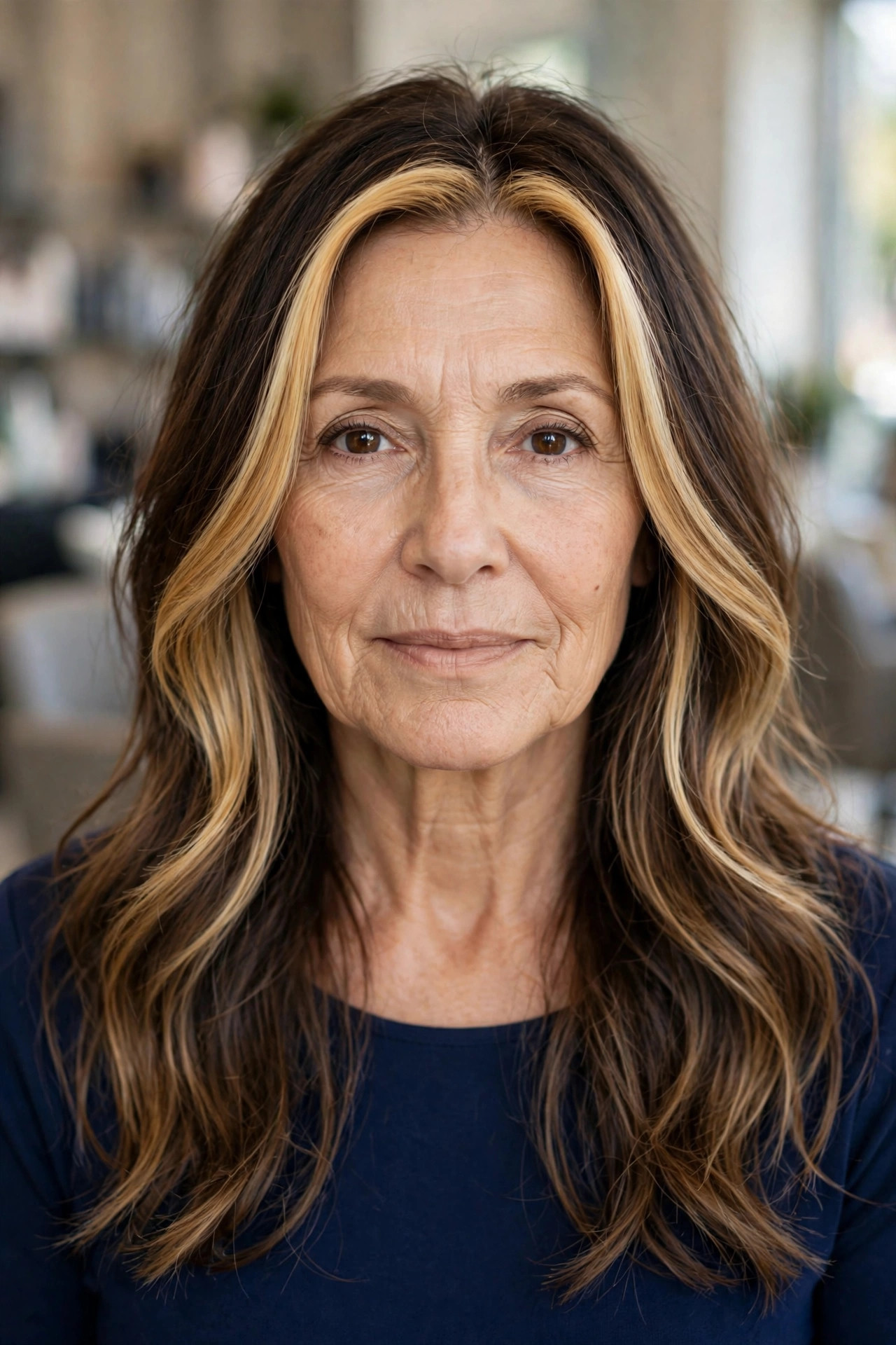 Money piece balayage face frame, woman over 50