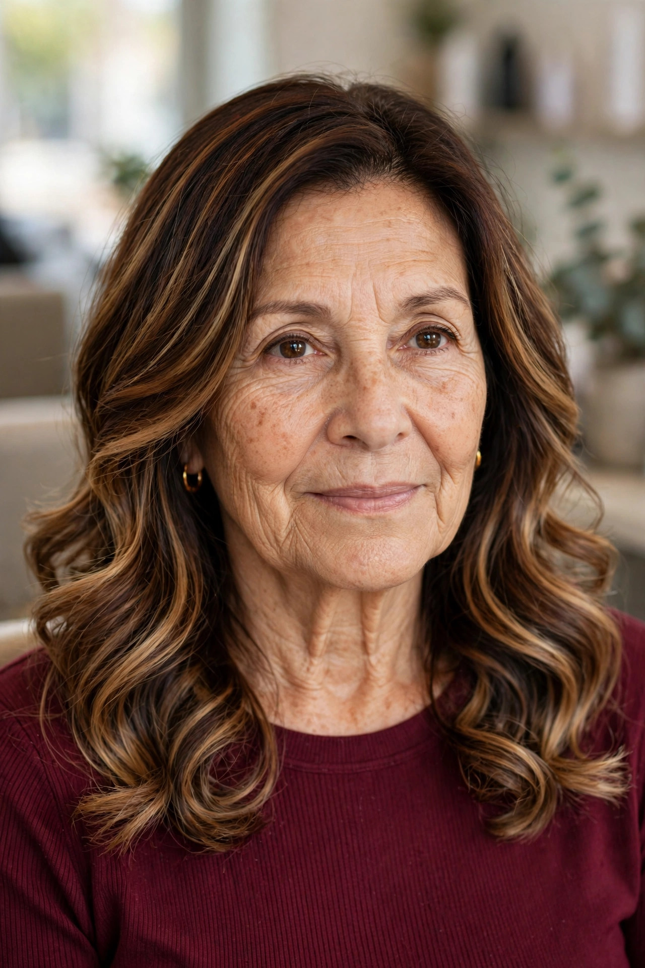 Chocolate and toffee balayage, woman over 50