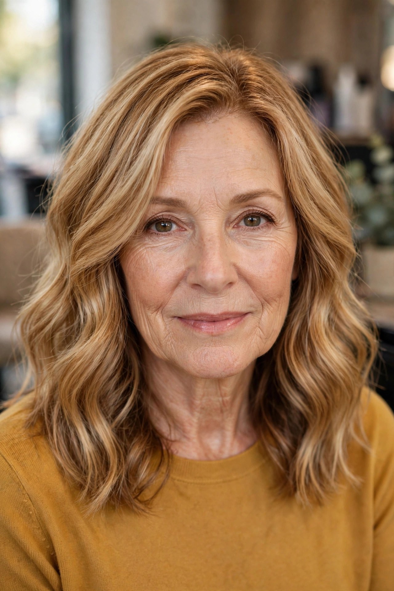 Creamy Butterscotch Blonde - face-brightening hair color on a woman over 50