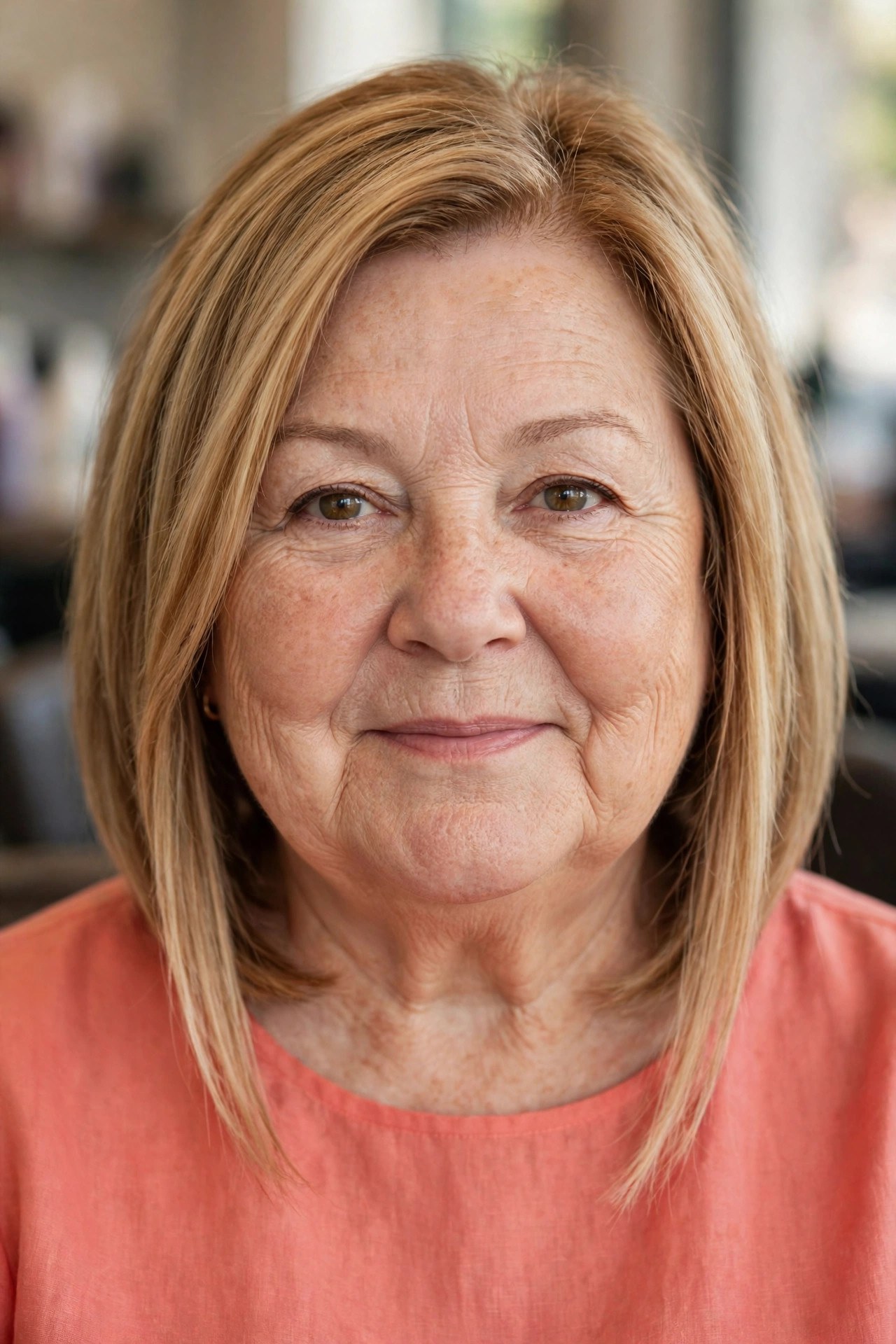 Face-Framing Bob with Tapered Front Pieces on a woman over 50 with a round face - bob cut that adds angles