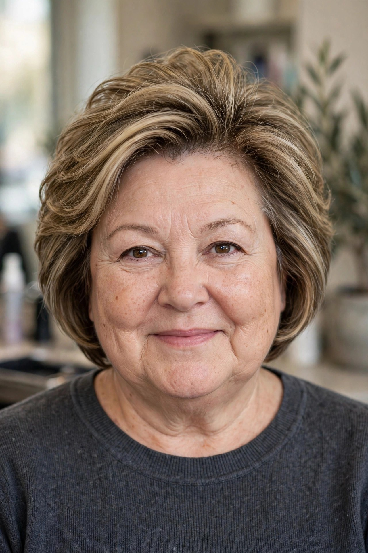 Layered Bob with Lifted Crown on a woman over 50 with a round face - bob cut that adds angles