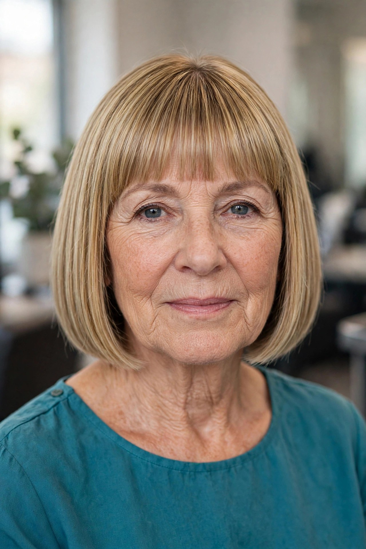Bob with Full Bangs hairstyle on a woman over 50 - bob haircuts for women over 50