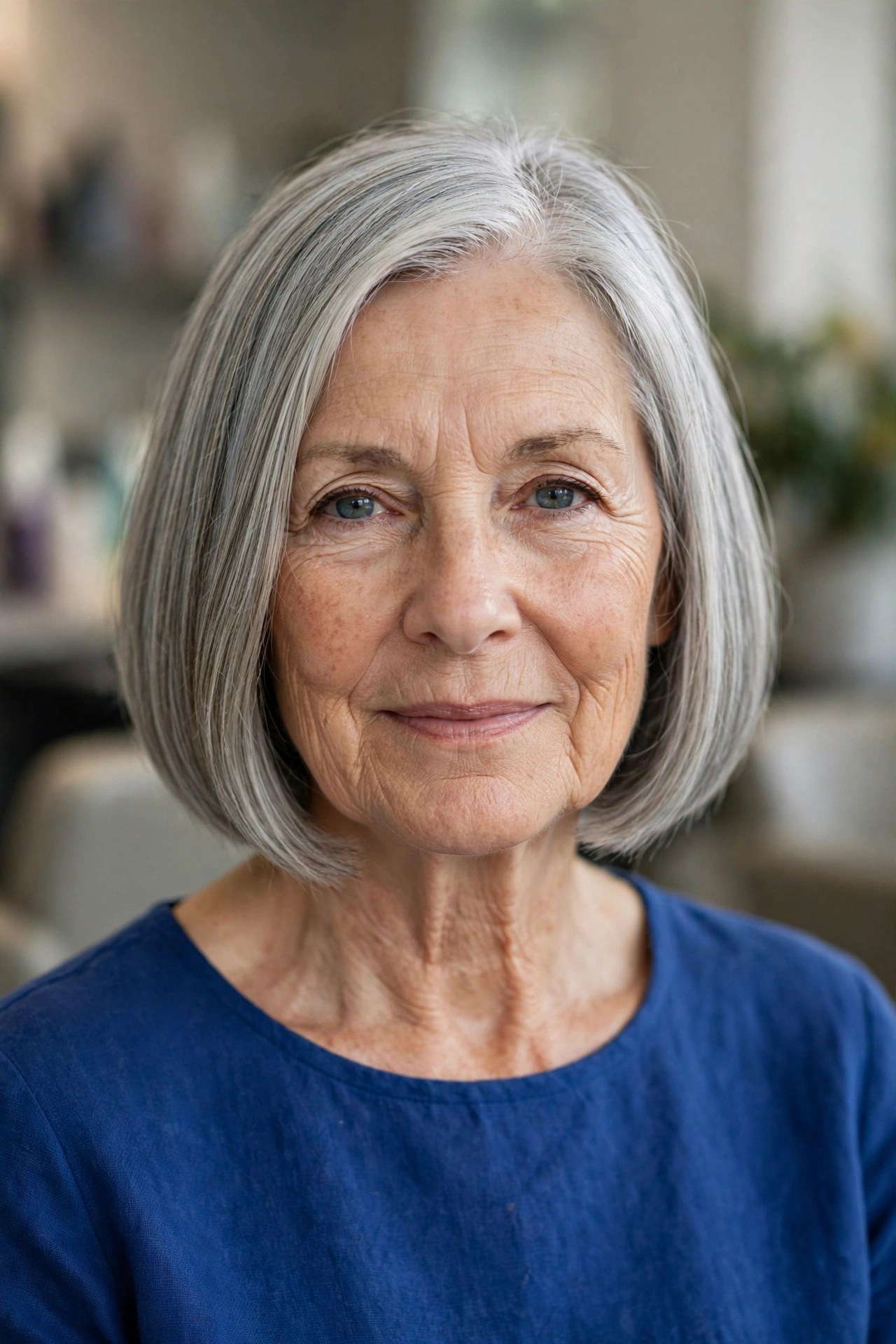 Silver Gray-Blended Bob hairstyle on a woman over 50 - bob haircuts for women over 50