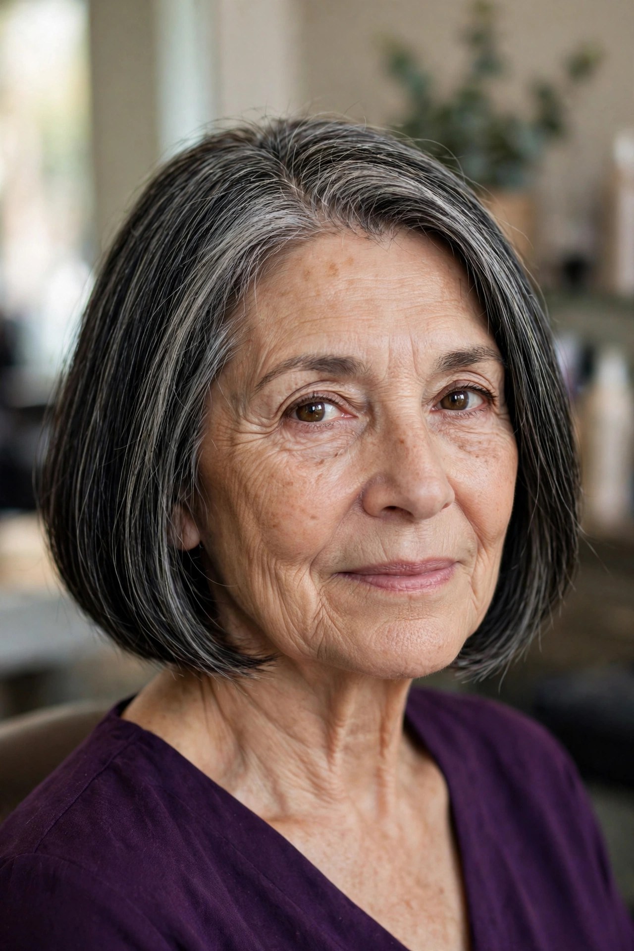Salt-and-Pepper Bob hairstyle on a woman over 50 - bob haircuts for women over 50