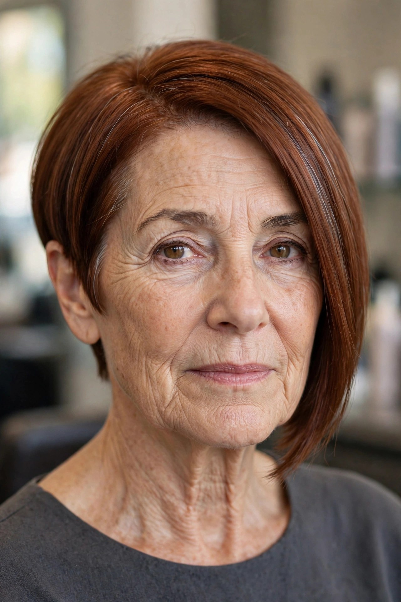 Asymmetrical Bob hairstyle on a woman over 50 - bob haircuts for women over 50
