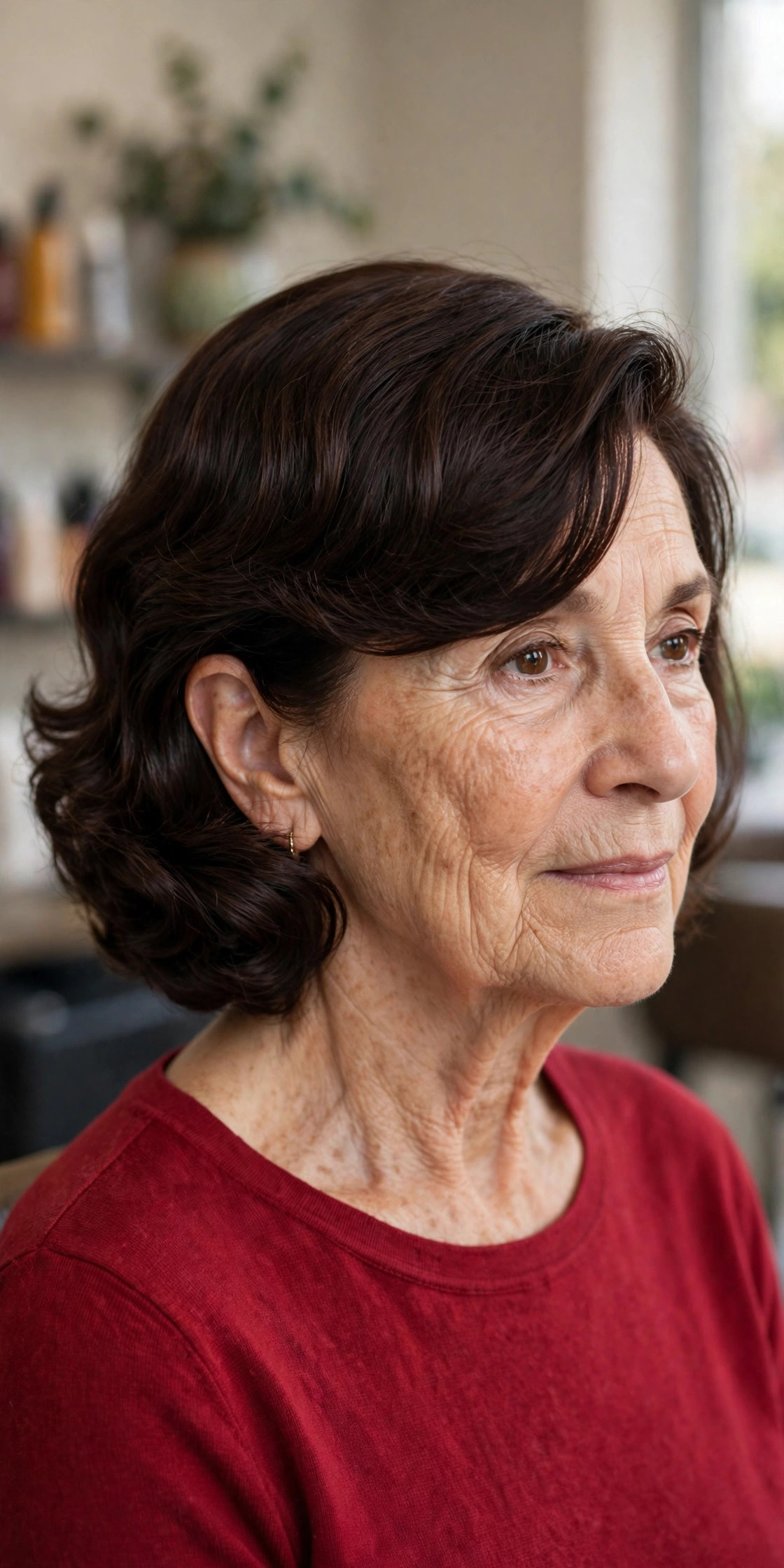 Deep Side-Swept Wavy Bob — woman over 60 with thick wavy hair