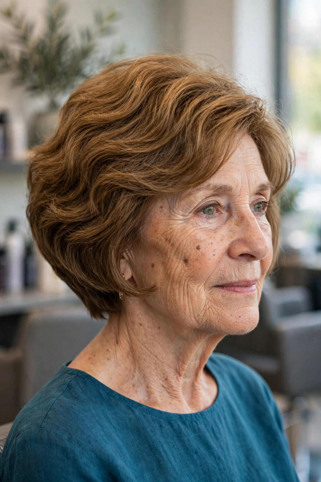 Jaw-Length Wavy Bob With a Slight Wedge — woman over 60 with thick wavy hair