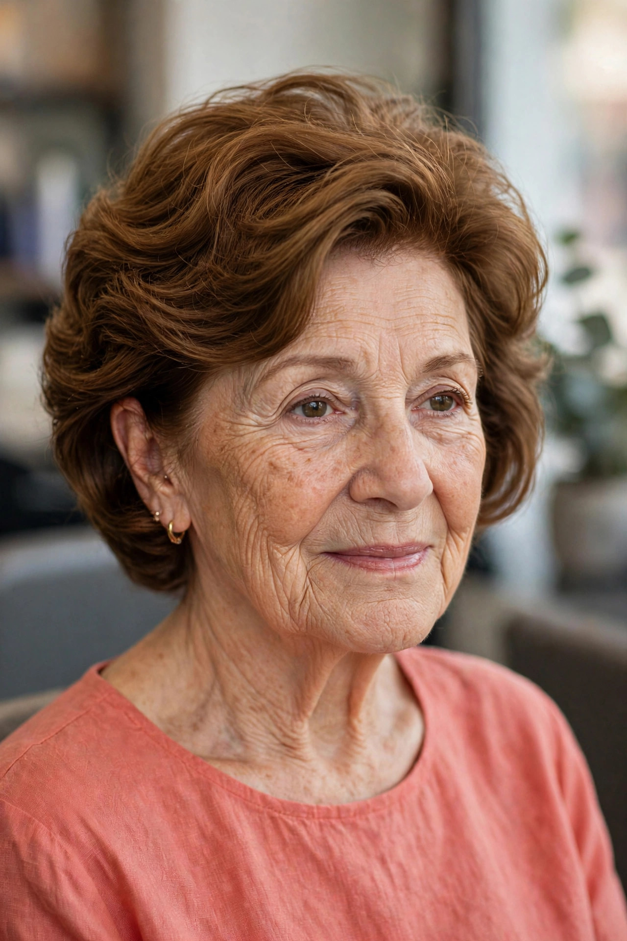 Voluminous Crown Wavy Bob, Tucked Behind One Ear — woman over 60 with thick wavy hair