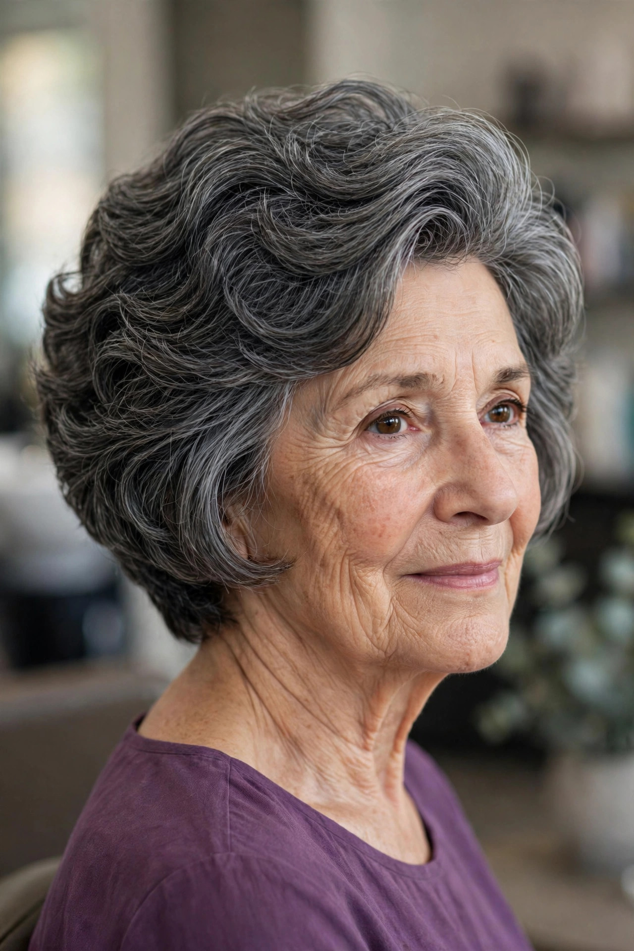 Stacked Wavy Bob With a Tapered Back — woman over 60 with thick wavy hair