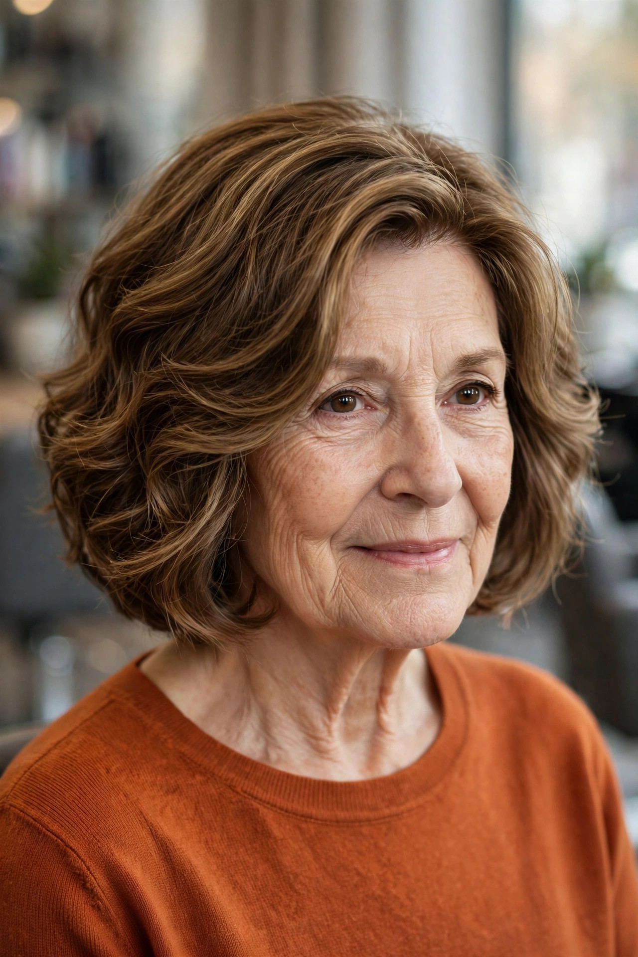 Side-Part Wavy Bob With Face-Framing Layers — woman over 60 with thick wavy hair