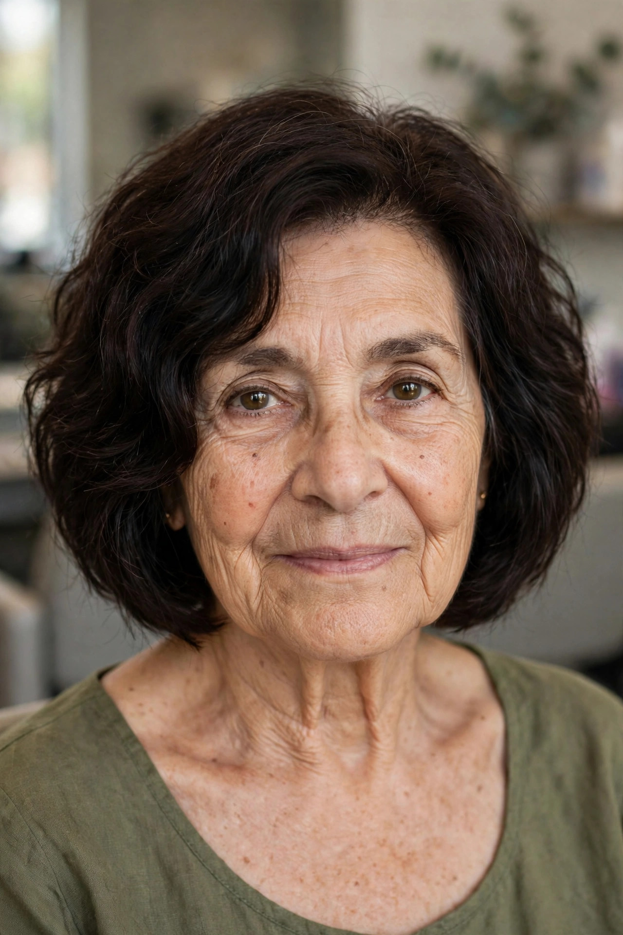 Asymmetric Wavy Bob, Longer on One Side — woman over 60 with thick wavy hair