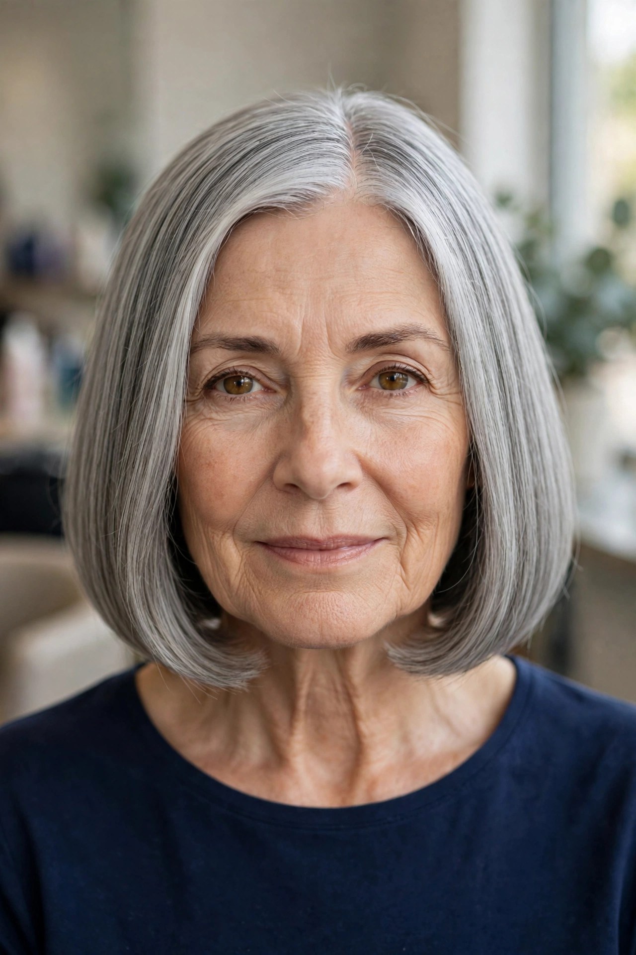 Classic Sleek Chin-Length Bob on a woman over 60 - timeless bob hairstyle