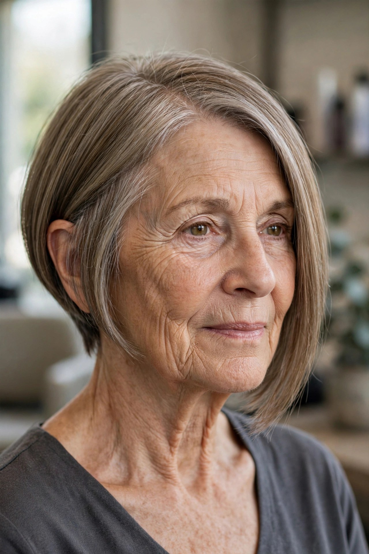 Asymmetrical Bob on a woman over 60 - timeless bob hairstyle